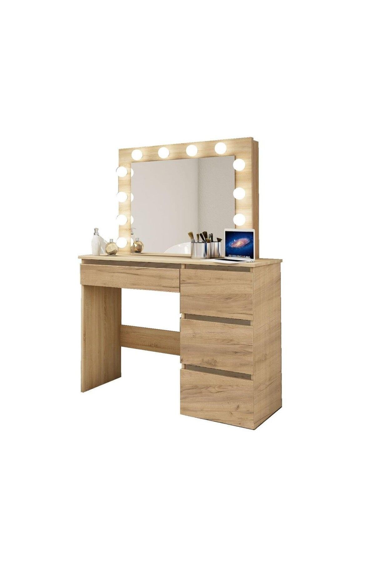 JollyMag-Dressing table/makeup table + Scandinavian style chair, Artool, wotan oak, with mirror and LEDs 4