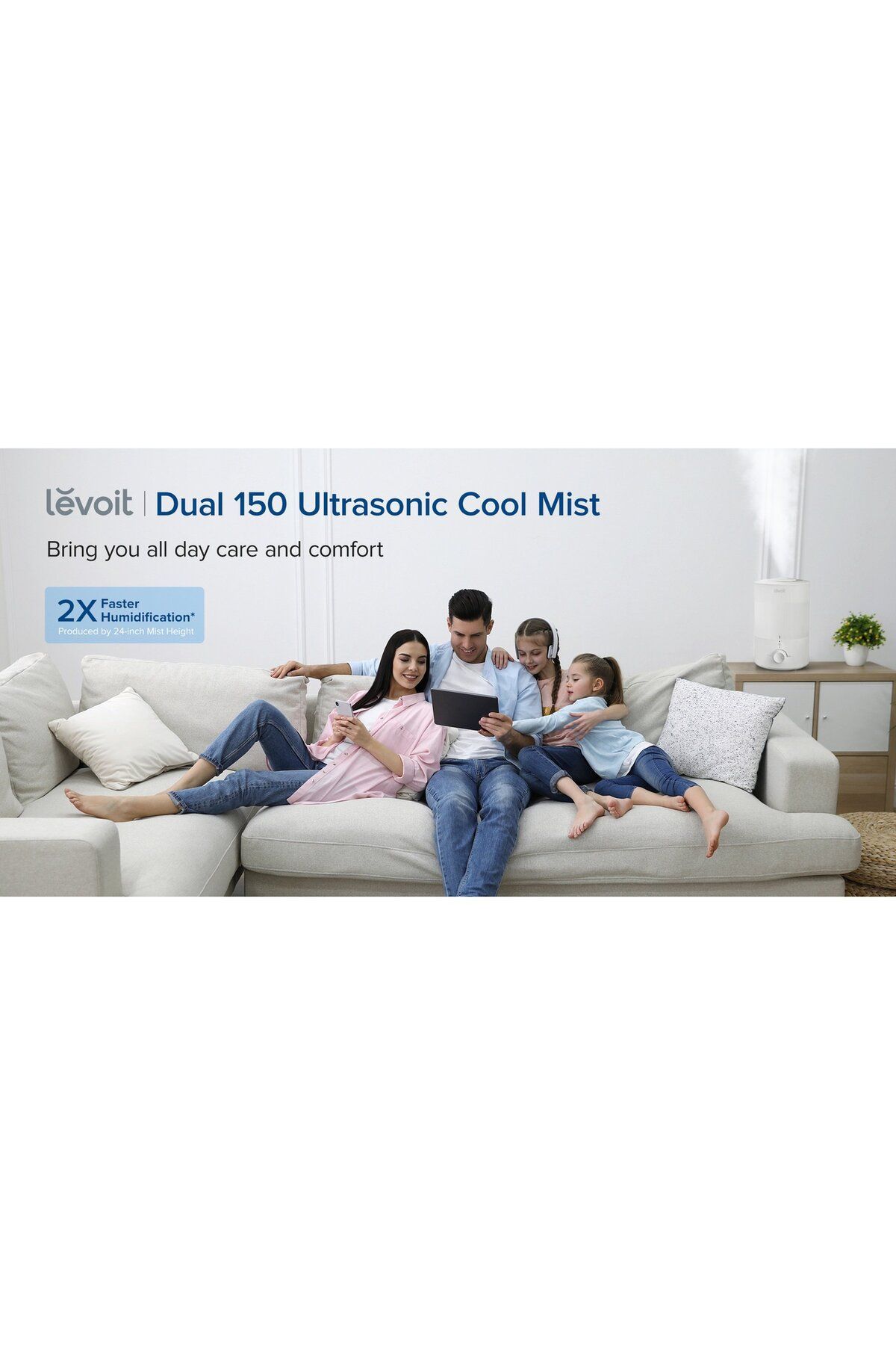 Levoit-Dual 150 Ultrasonic Cool Mist Humidifier, 27m² Room Coverage, White, LUH-D302-WAE 6
