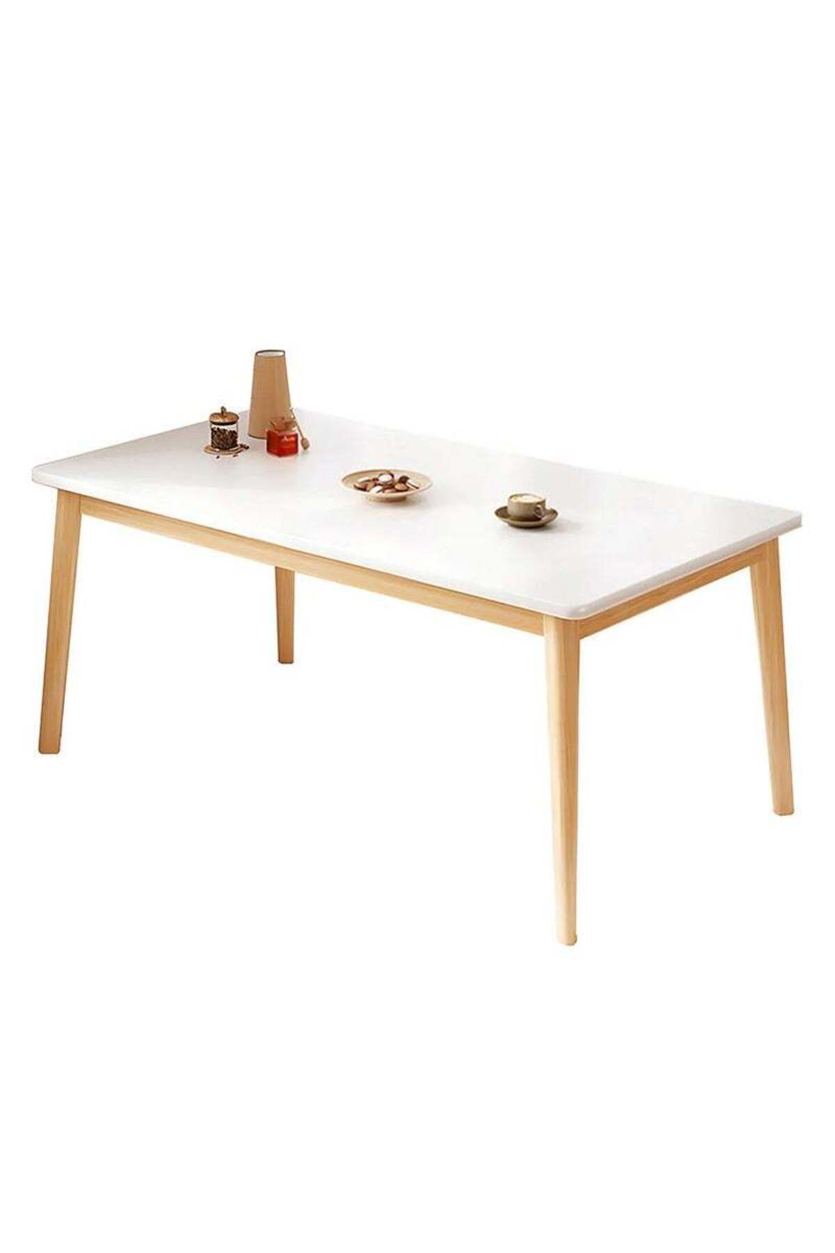 Taimi-طقم طعام من 7 قطع، طاولة طعام مستطيلة | 140×60×75 سم مع 6 كراسي بيضاء بمقاعد ناعمة مبطنة 8