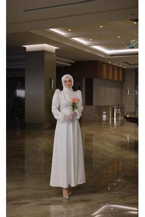 By Atelier Beyaz Diana Omzu Biyeli Tesettür Abiye