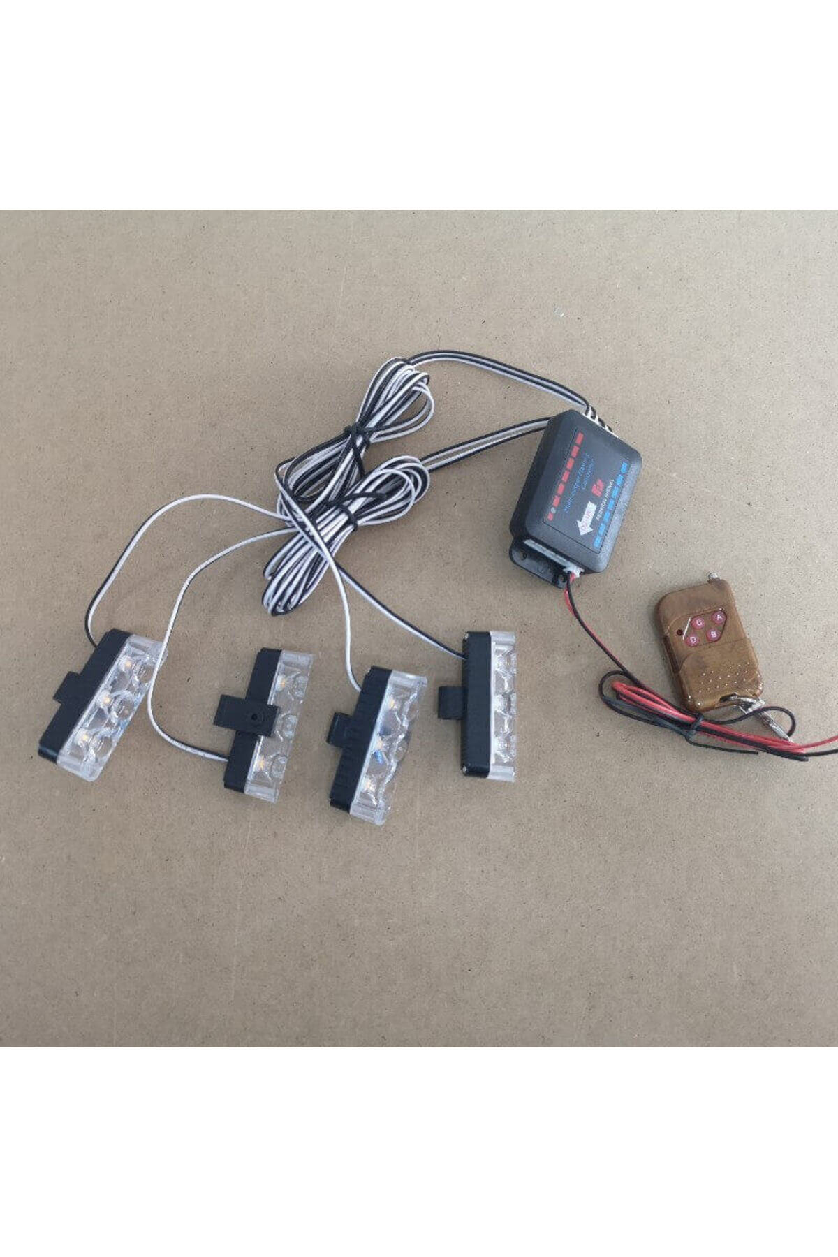BGRJ Automotive-Set of 4 yellow strobe lights for the grille, remote control, 7 functions, 12V 10