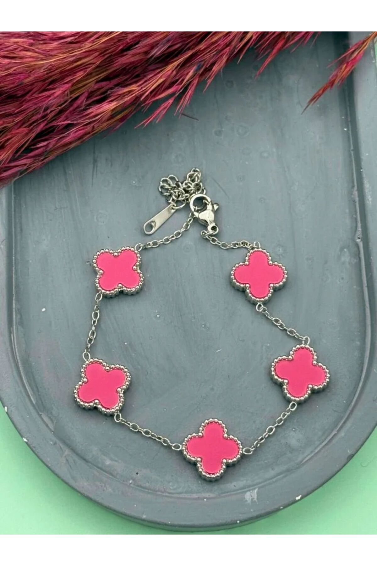 AKSESUARIM-Women's Clover Figured Enameled Steel Bracelet 1