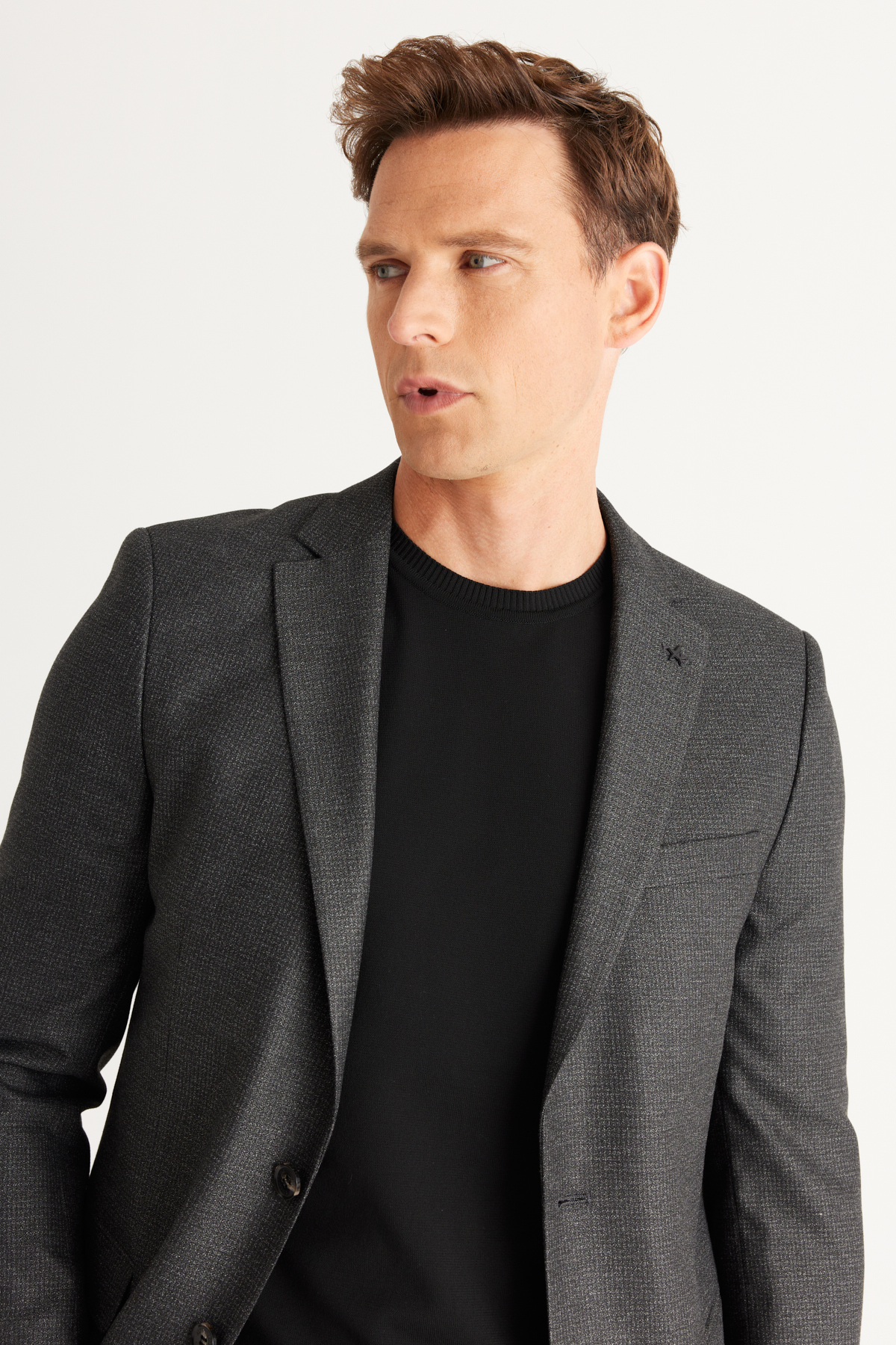 AC&Co / Altınyıldız Classics Men's Anthracite-Grey Slim Fit Slim Fit Mono Collar Patterned Suit