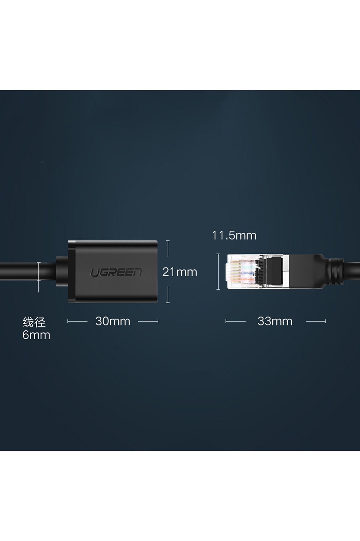 Ugreen-Cablu extensie rețea LAN Ethernet RJ45 F/UTP Cat. 6 1000Mb/s 0.5m negru 9