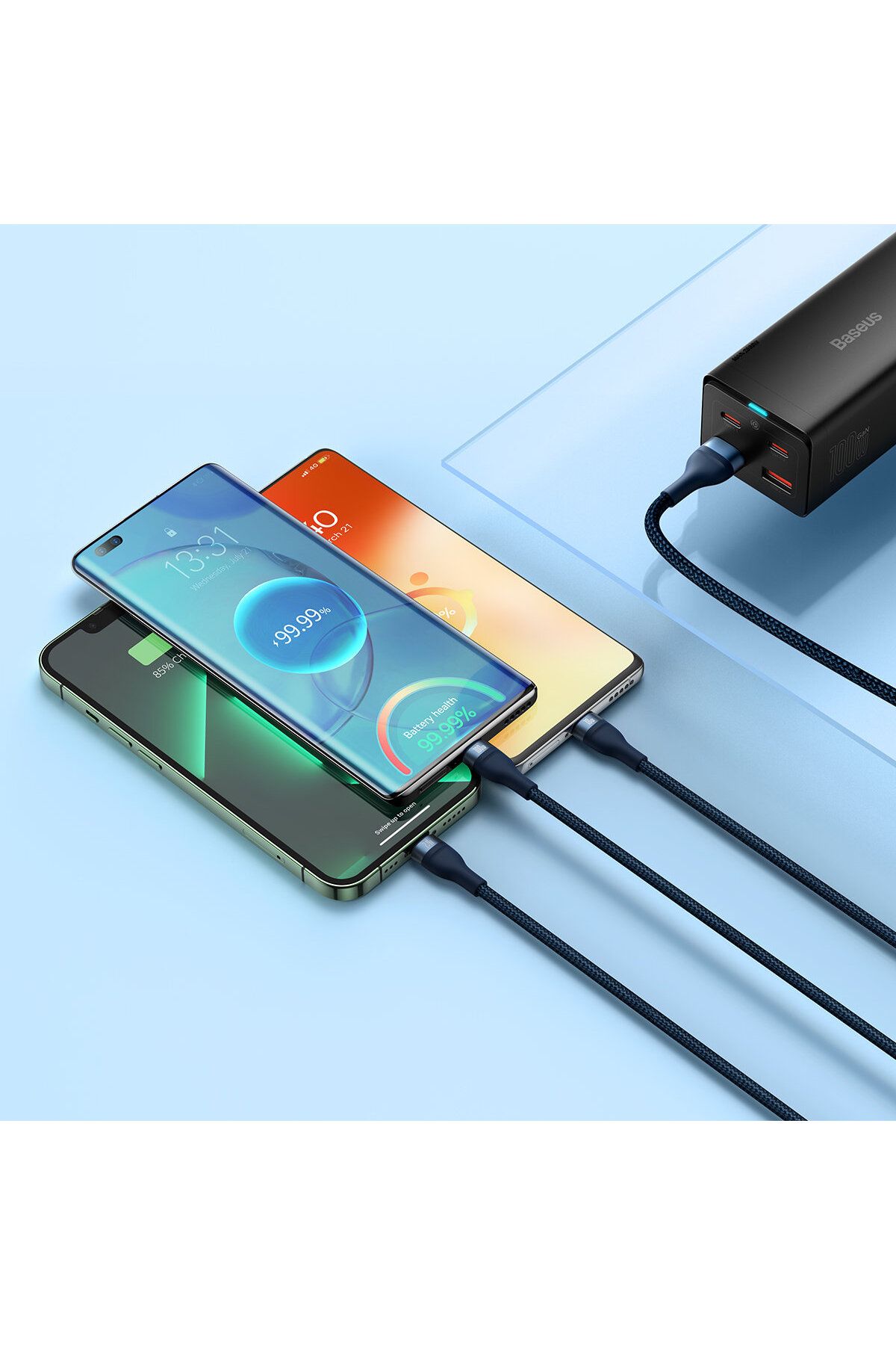 Baseus-Flash Series II kabel USB USB-C Iphone Lightning microUSB 100W 1.2m niebieski 9