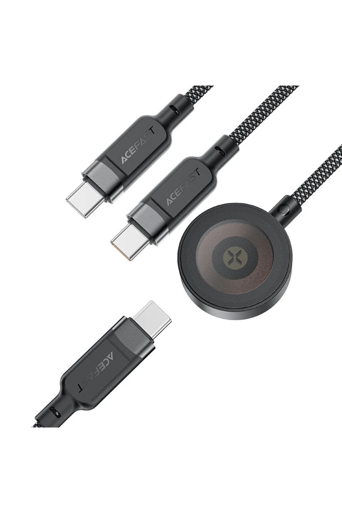 Acefast-Cablu 3 în 1 USB-C - 2x USB-C / Încărcător Apple Watch Qi 480Mb/s 100W 1,2m - negru 3