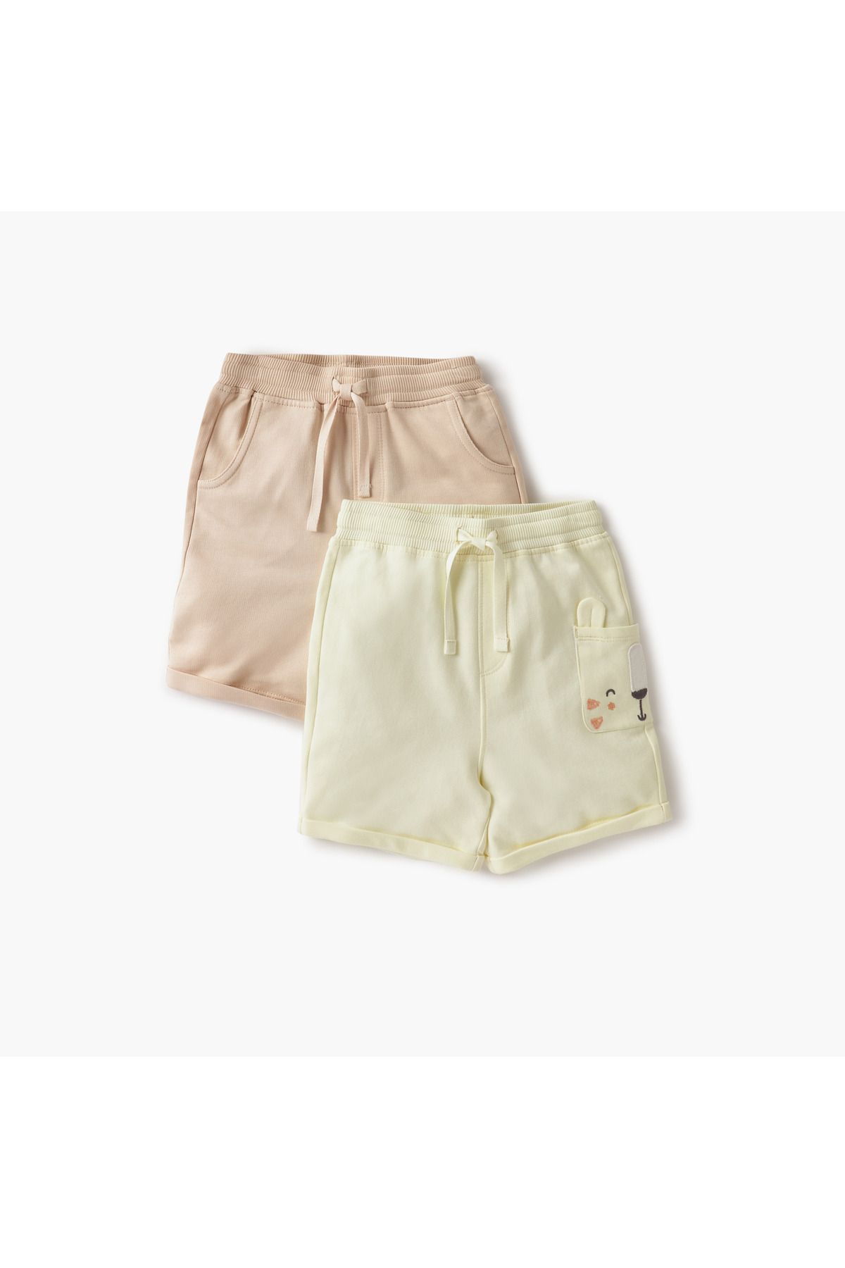 Juniors-Animal Face Applique Shorts with Drawstring Closure - Set of 2 1