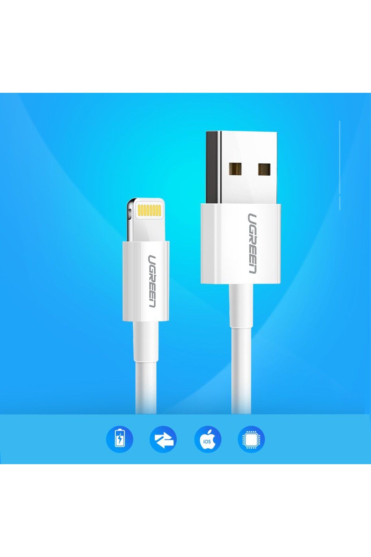 Ugreen-Cablu de date iPhone USB - Lightning MFI 1m 2.4A alb 3