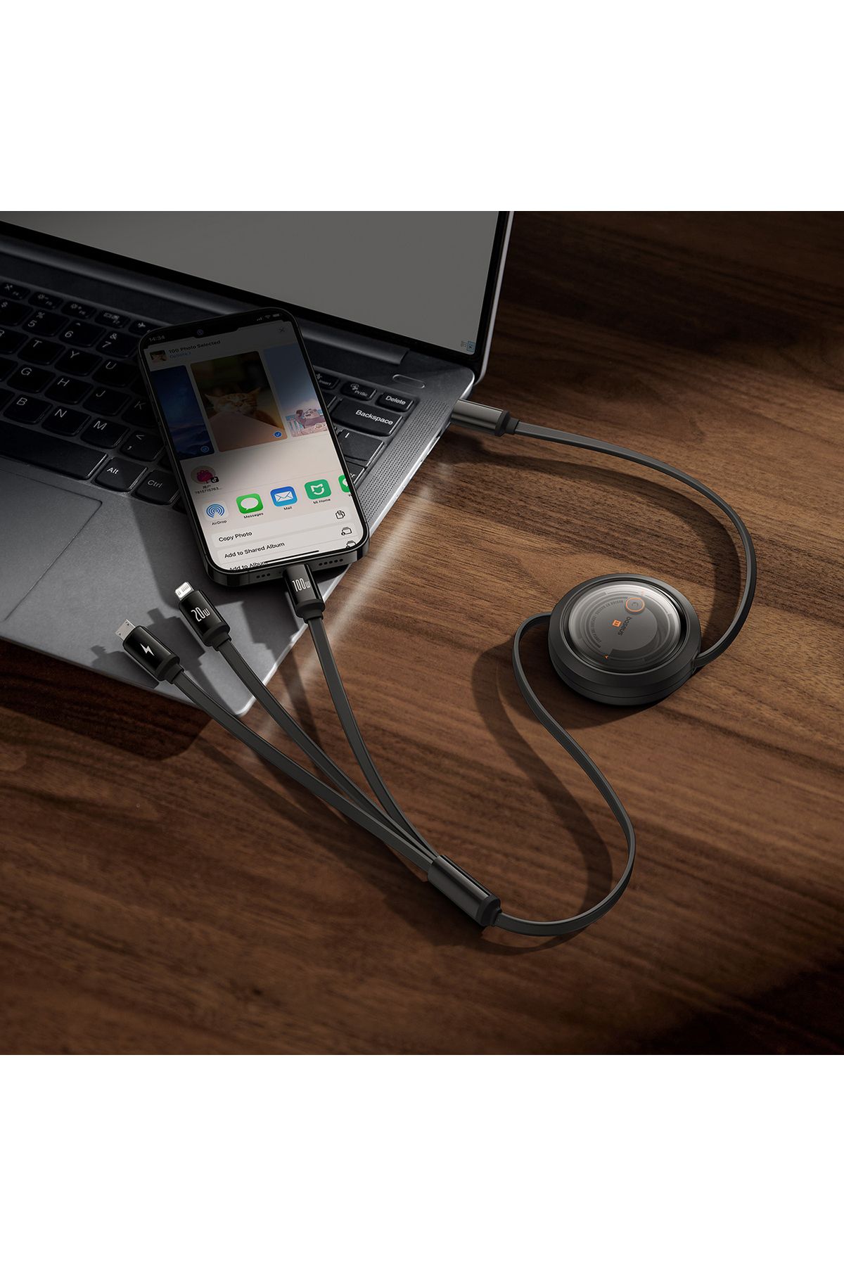 Baseus-Cablu retractabil universal 3 în 1 USB-C - Lightning / USB-C / Micro USB 100W 1,1 m - Negru 9