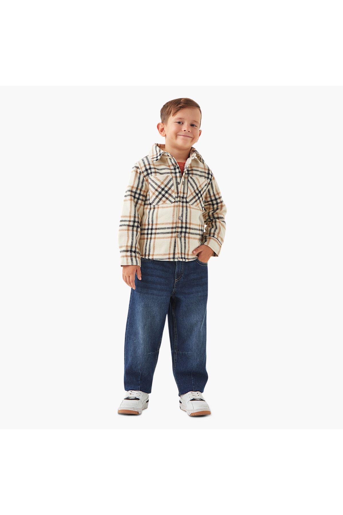 ELIGO-Checked Heavy Jacket with Pockets and Snap Button Closure 2