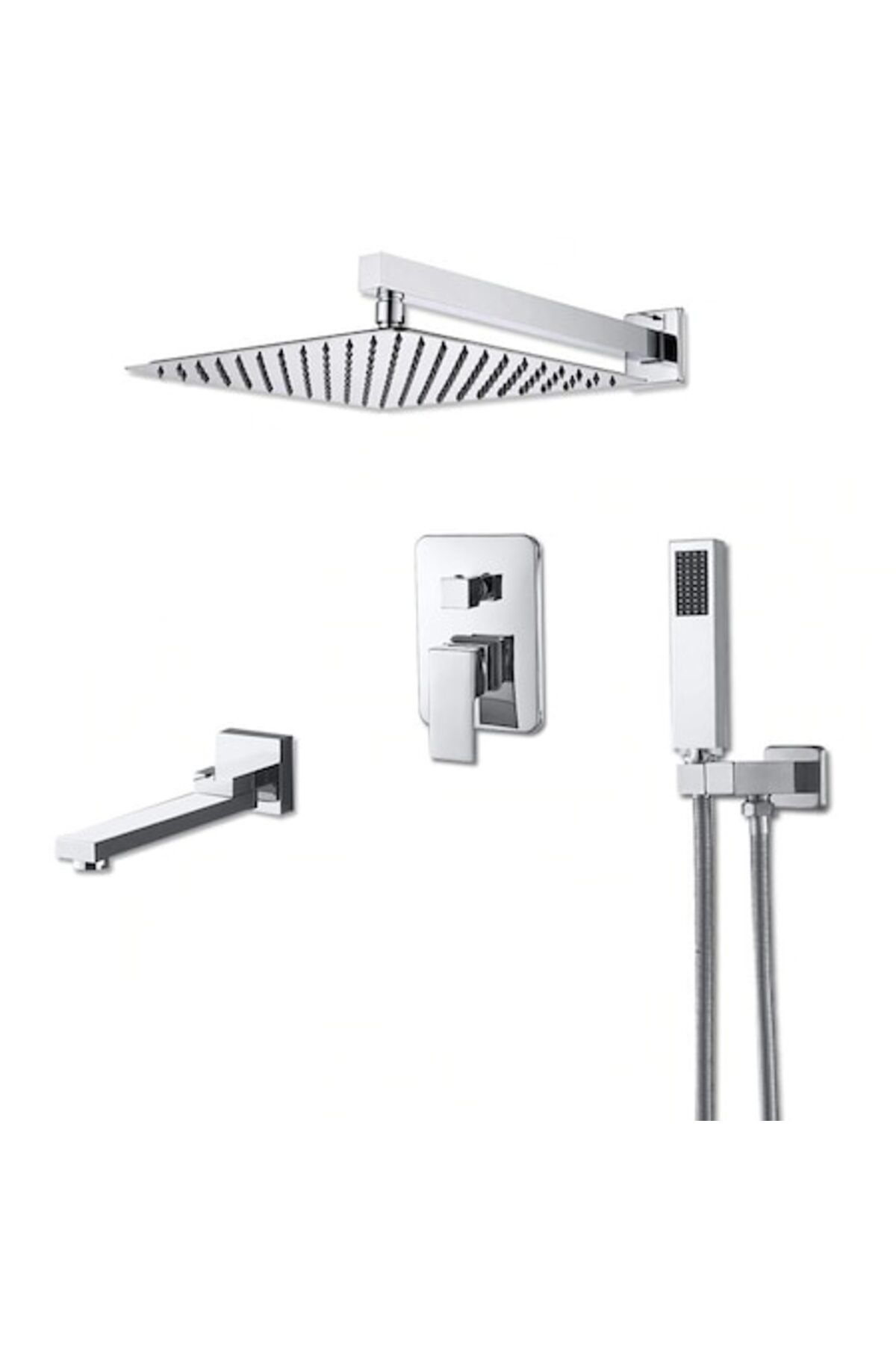CasaVie-Shower set with square hand shower 30 cm side, with built-in mixer, 3 water flow functions, silver 1
