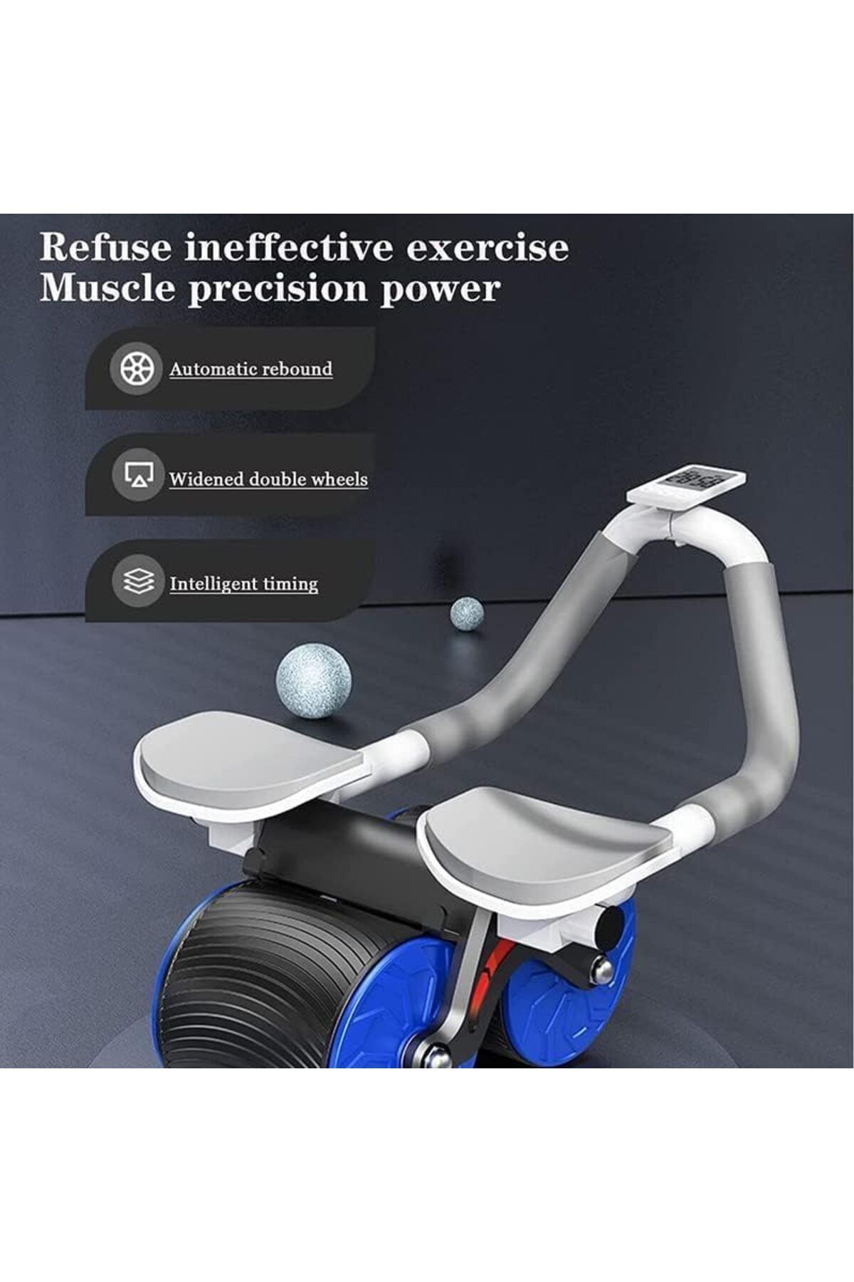 COOYA-Abdominal Abs Wheel Exercise Roller, With Timer, Knee Mat, Automatic Rebound, for Home Use, Blue 6