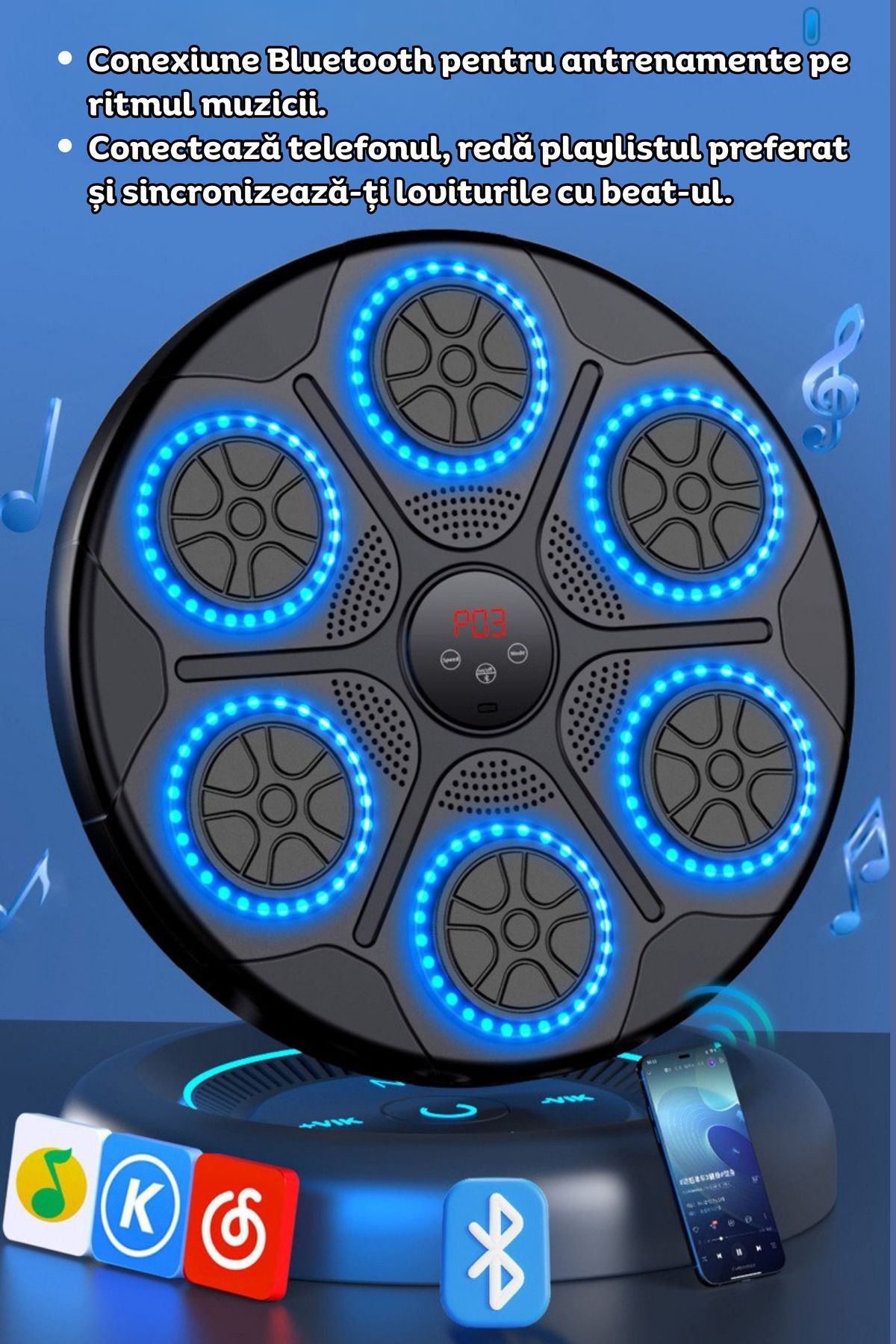 clickzu-Boxing Target With Bt For Music Playback, Rgb Lights For Interactive Training, 2 Gloves, 5