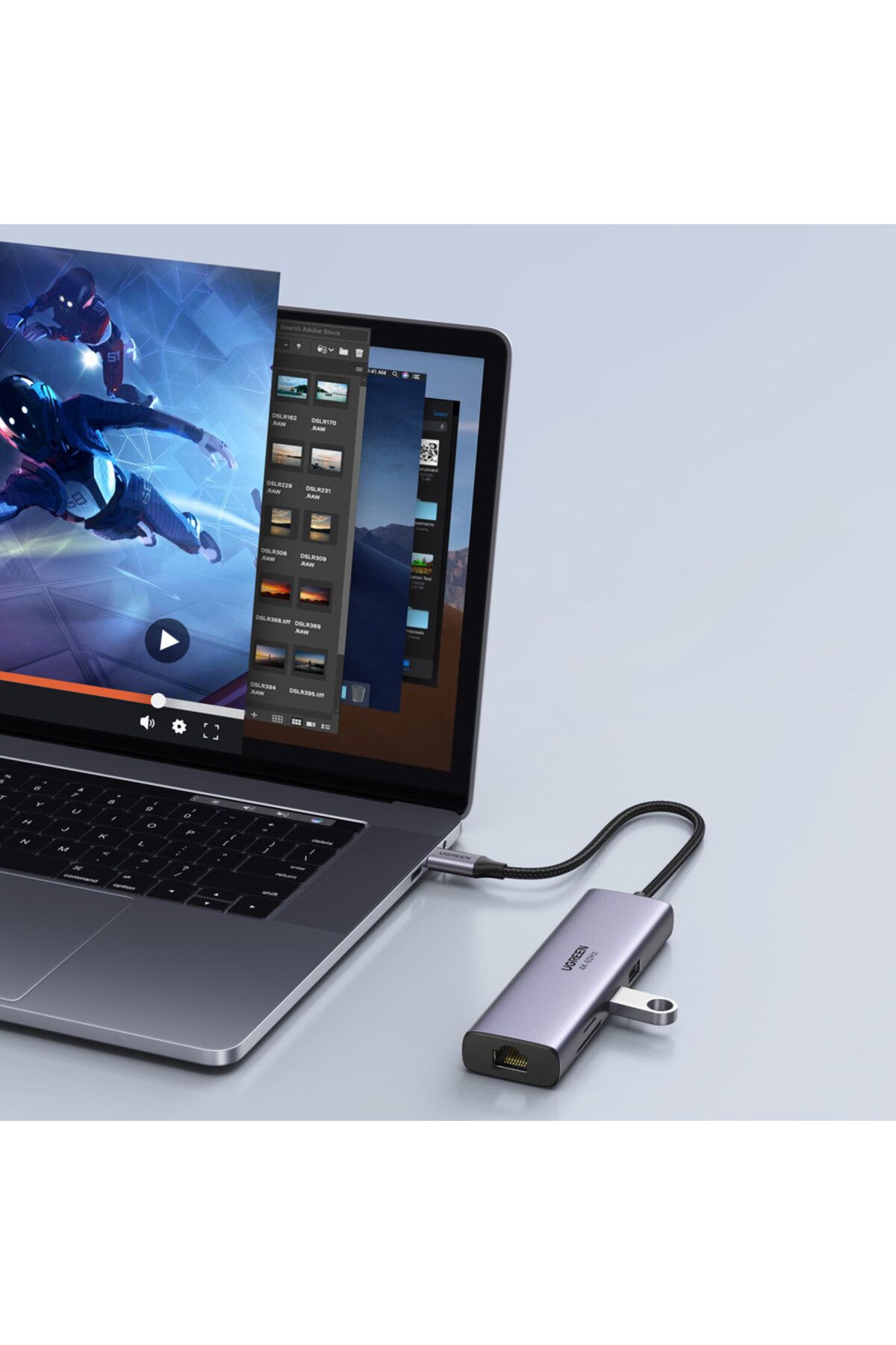 Ugreen-HUB USB-C multifuncțional 7 în 1 - 2x USB HDMI 4K Cititor de carduri SD și TF USB-C RJ45 1Gbps Gri 6
