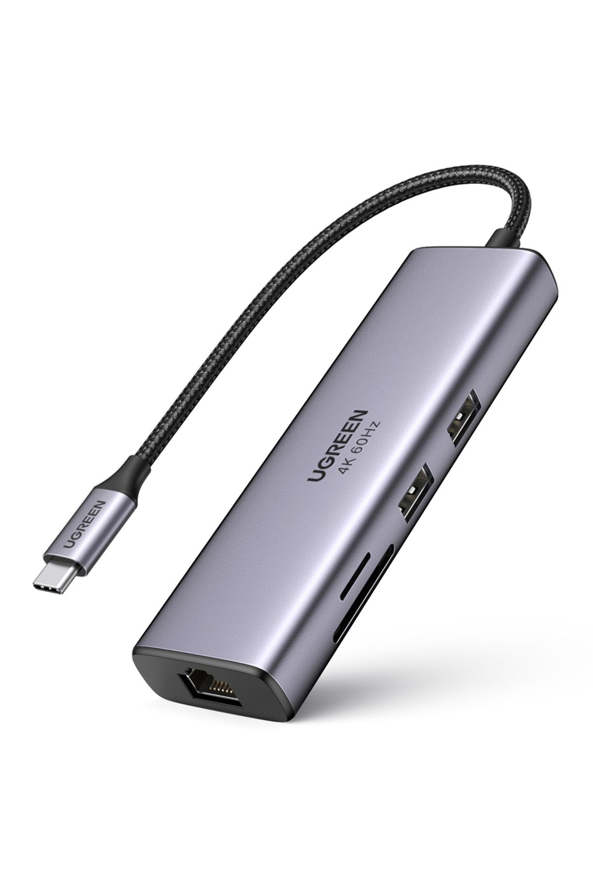 Ugreen-HUB USB-C multifuncțional 7 în 1 - 2x USB HDMI 4K Cititor de carduri SD și TF USB-C RJ45 1Gbps Gri 1