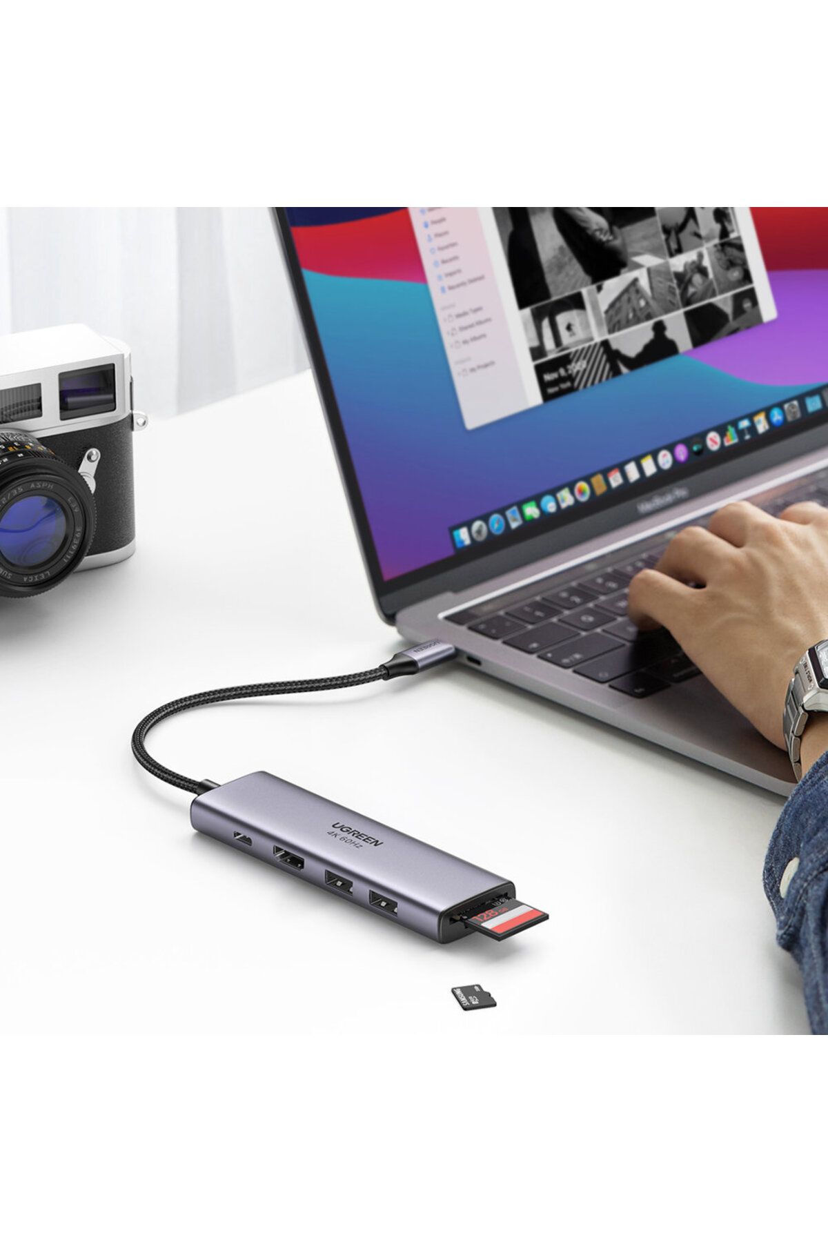 Ugreen-HUB USB-C multifuncțional 6 în 1 - 2x USB HDMI 4K Cititor de carduri SD și TF USB-C PD 100W Gri 7