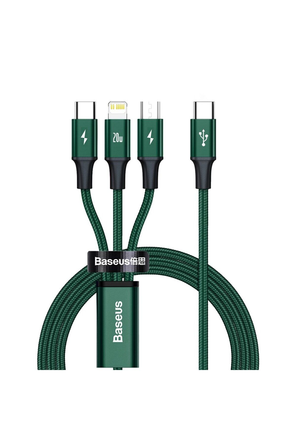 Baseus Cablu Rapid 3 În 1 Usb-c - Usb-c / Lightning / Micro Usb 20 W 1,5 M Verde - One Size