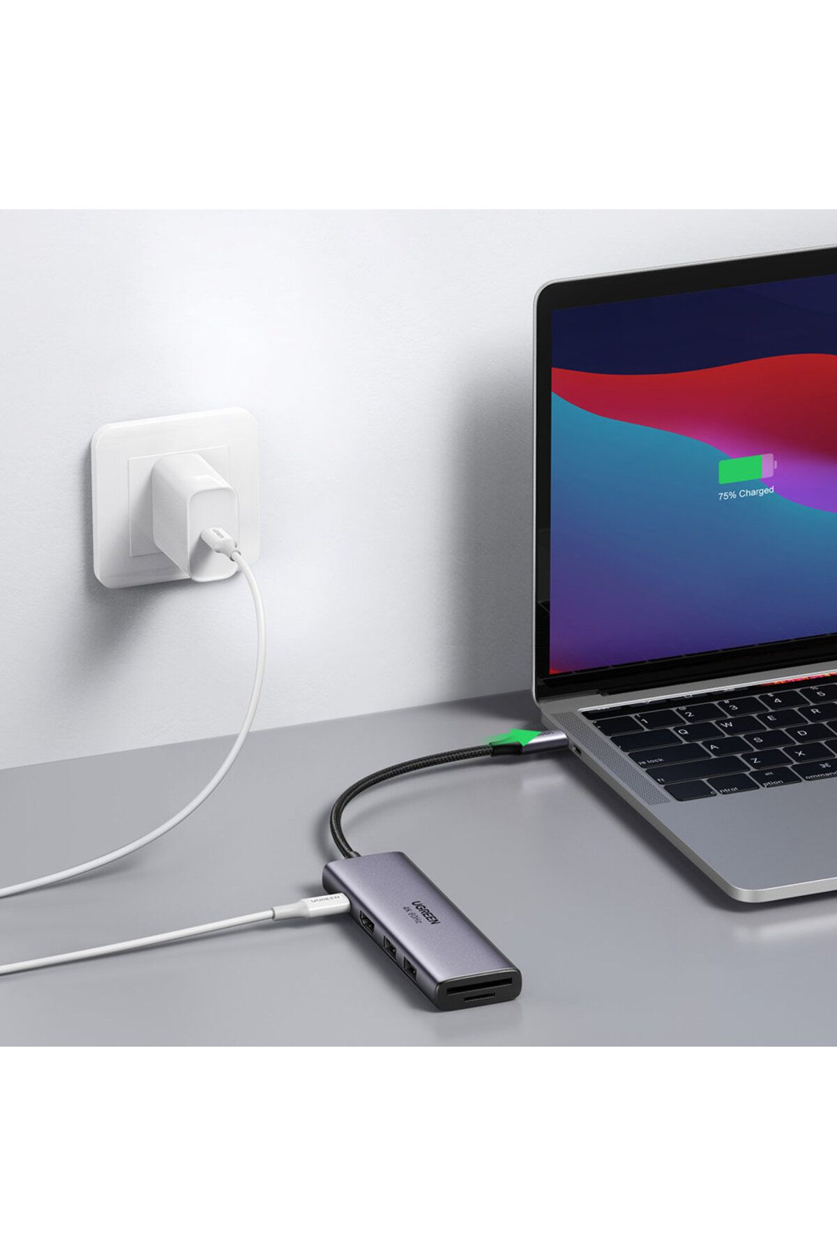 Ugreen-HUB USB-C multifuncțional 6 în 1 - 2x USB HDMI 4K Cititor de carduri SD și TF USB-C PD 100W Gri 6