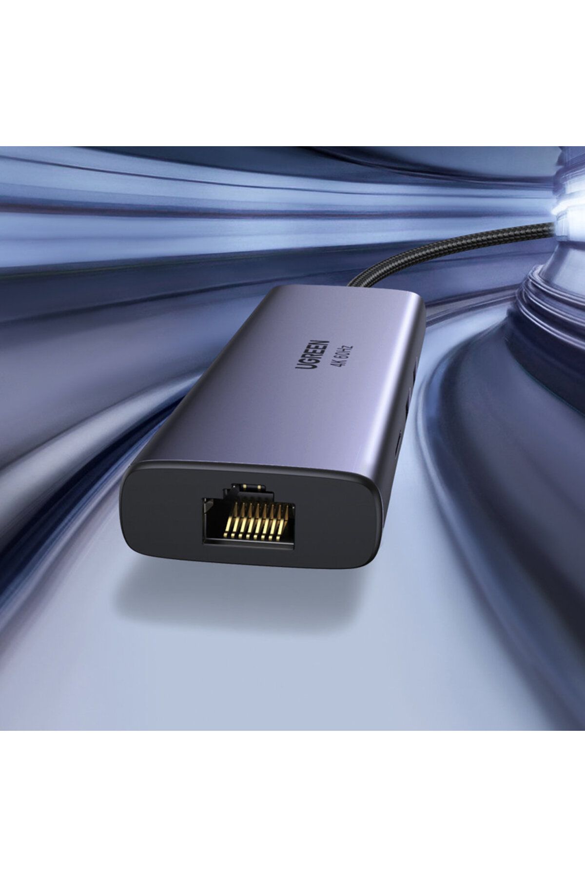 Ugreen-HUB USB-C multifuncțional 7 în 1 - 2x USB HDMI 4K Cititor de carduri SD și TF USB-C RJ45 1Gbps Gri 4