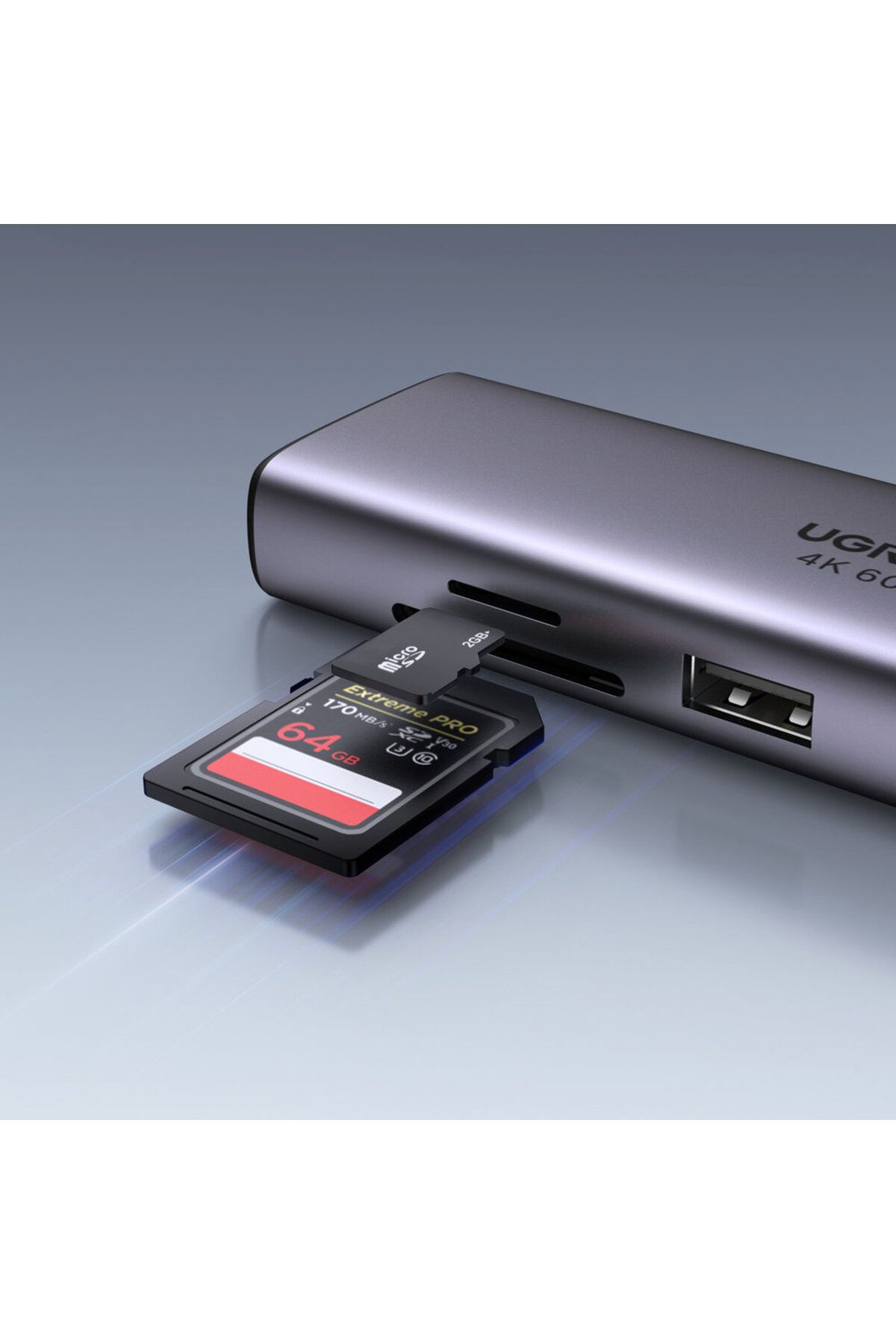 Ugreen-HUB USB-C multifuncțional 7 în 1 - 2x USB HDMI 4K Cititor de carduri SD și TF USB-C RJ45 1Gbps Gri 7
