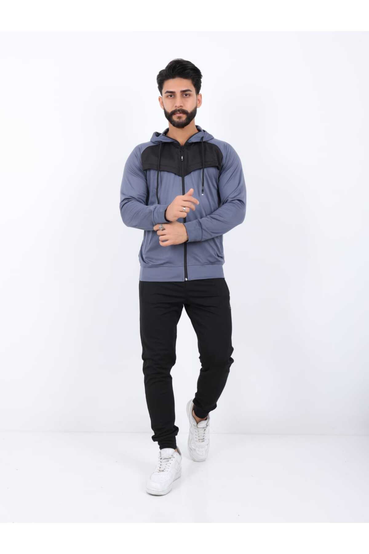 TUWAN sport Erkek Dalgıç Kumaş Dijital Baskı Şardonlu Fermuarlı Kapişonlu Eşofman Takımı