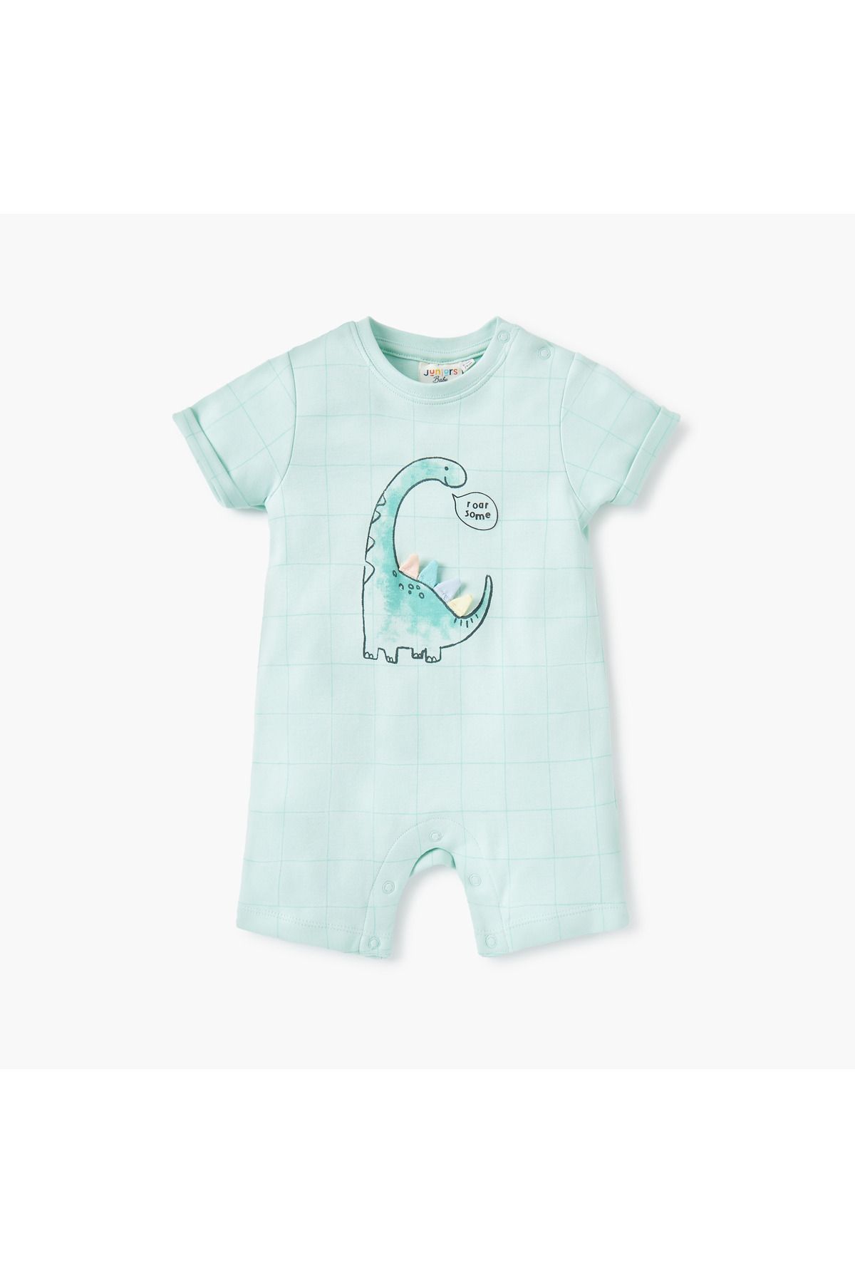Juniors-Dinosaur Print Romper with Button Closure 1