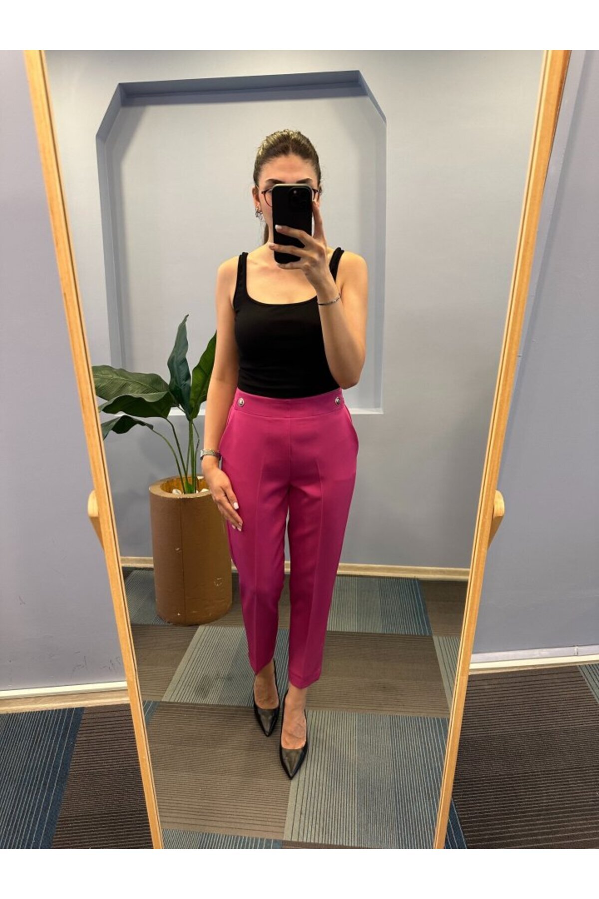 novafems-Buttoned Trousers with Elastic Waist 4