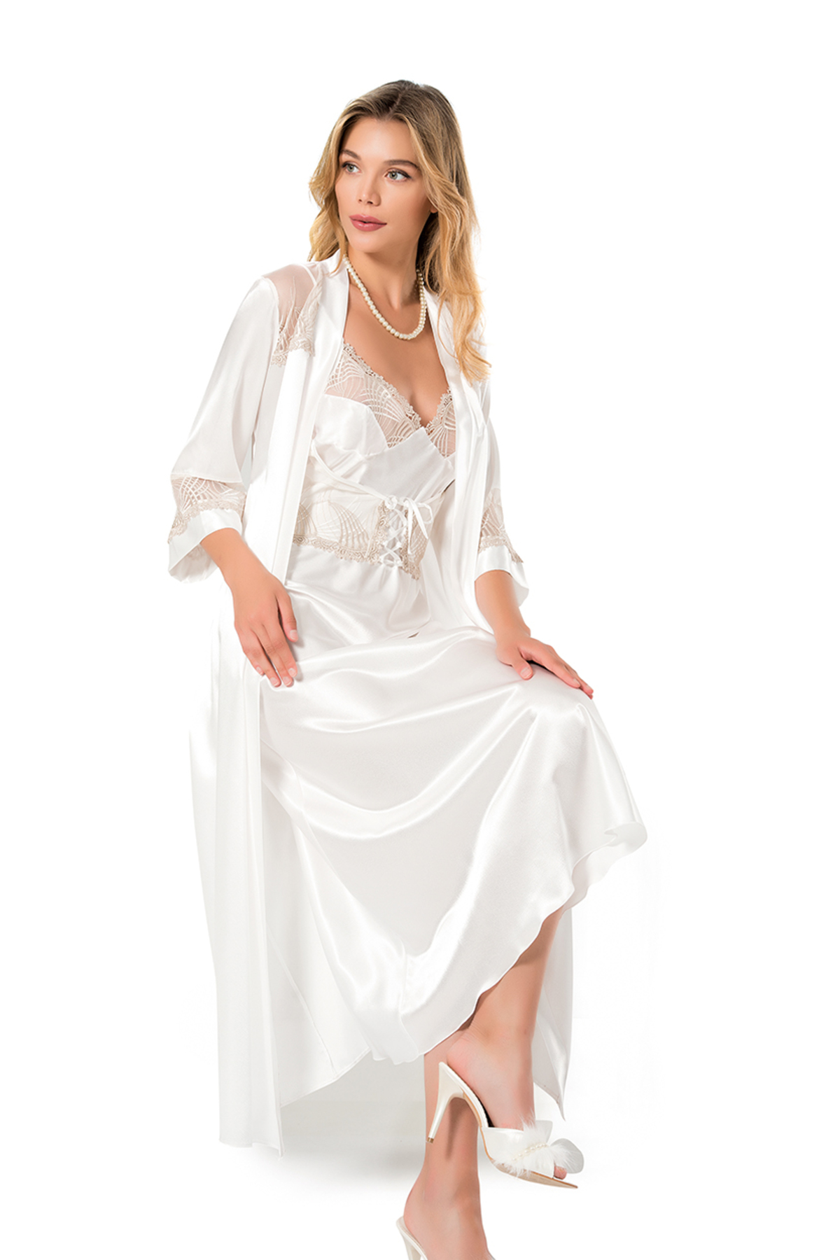 NightLove Kadın Uzun İkili Gecelik Takım 078 MOONGİRL