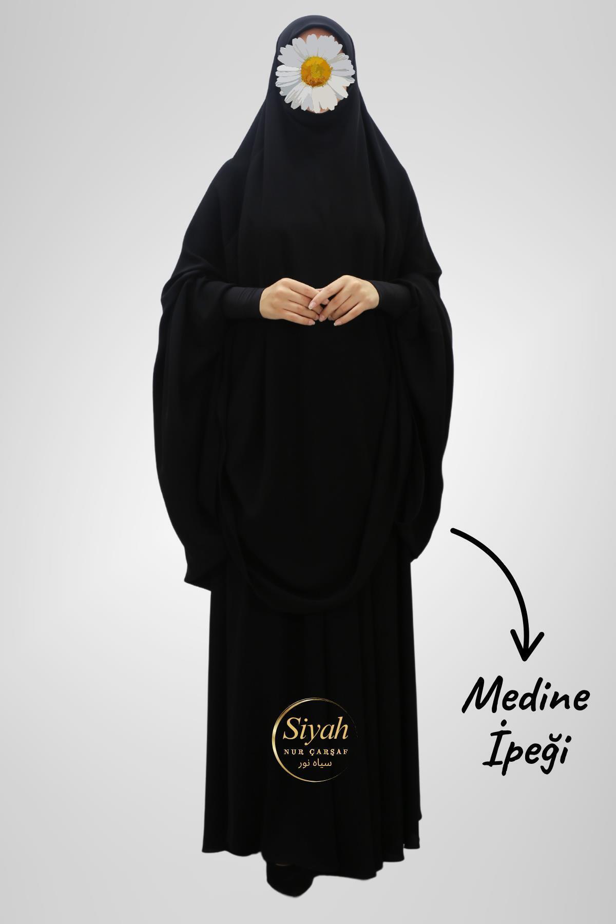 SİYAH NUR Sultan Baş İki Parça Sandy Kol Medine İpeği Çarşaf