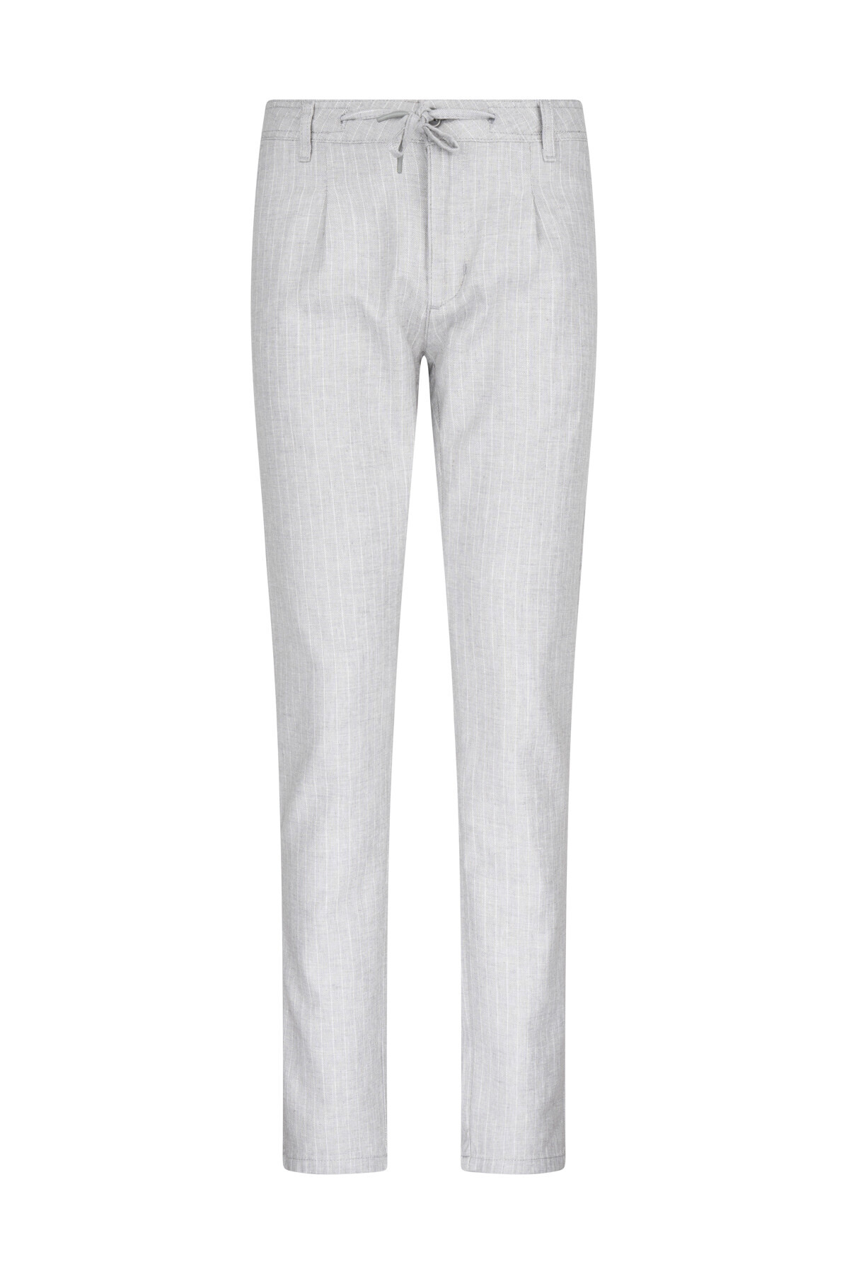 Hatemoğlu-Gray Regular Fit Striped Linen Trousers with Side Pockets 1