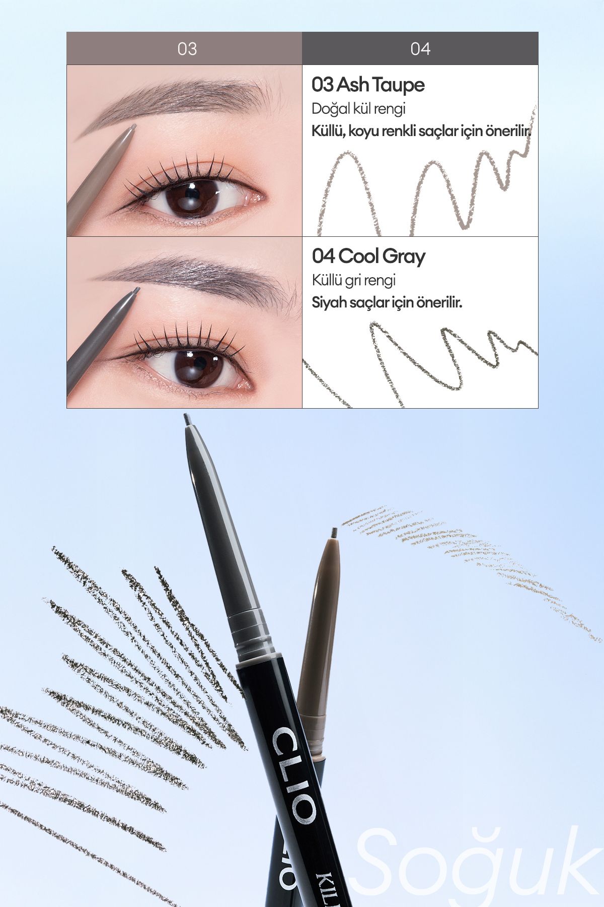 CLIO-Ultra Fine Tip Double Sided Eyebrow Pencil with Natural Look Kill Brow Slim Brow (03 Ash Taupe) 5