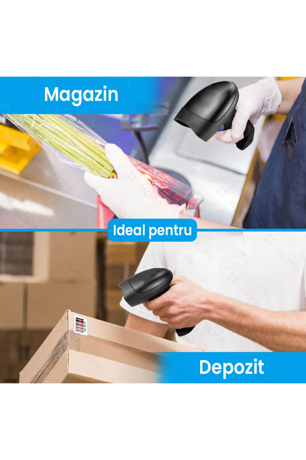 GlowforHome-Wireless laser barcode reader, GlowforHome, 1D/2D/QR/EAN-13, Bluetooth, 100m wifi 3