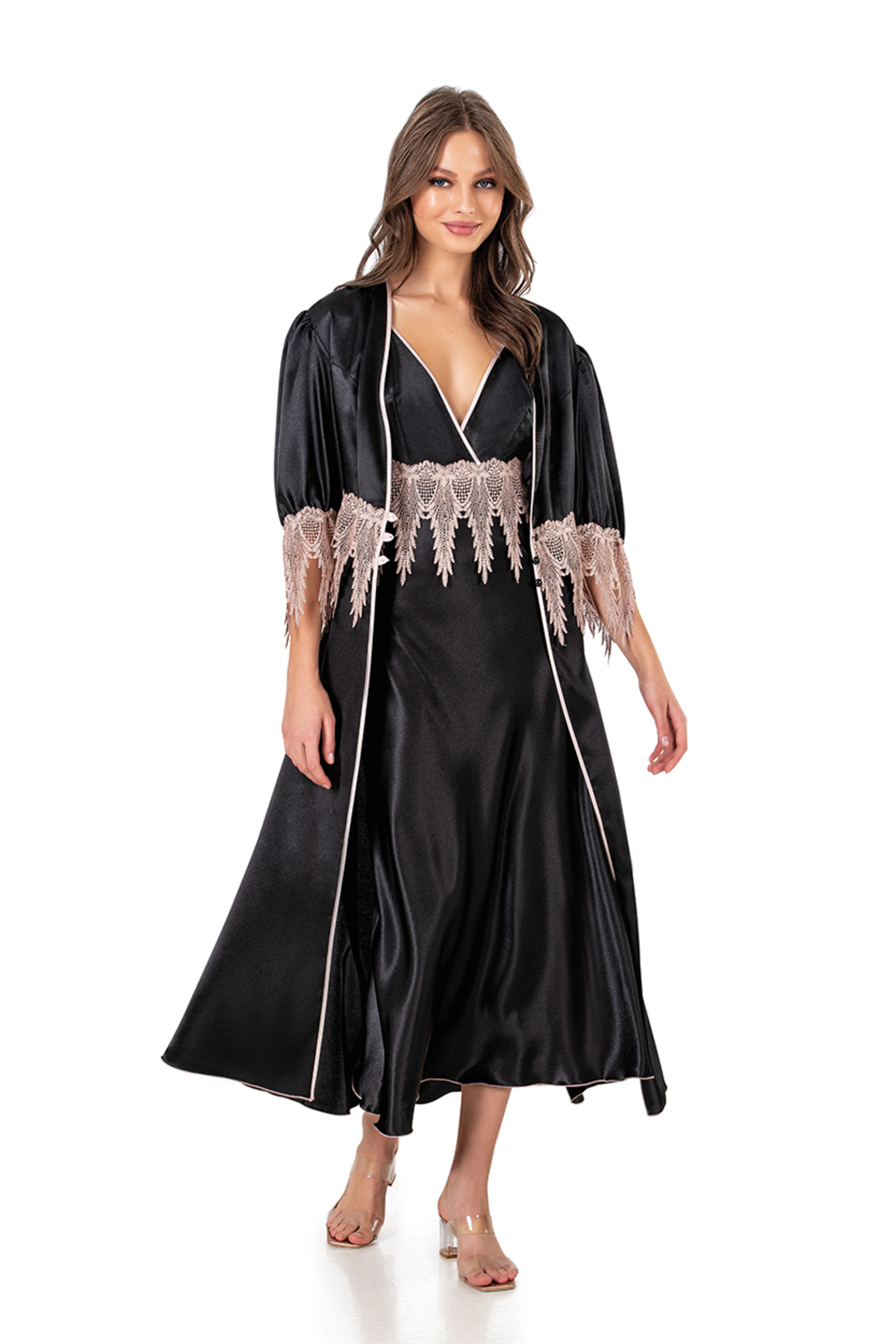 NightLove Kadın Uzun İkili Gecelik Takım 510 MOONGİRL