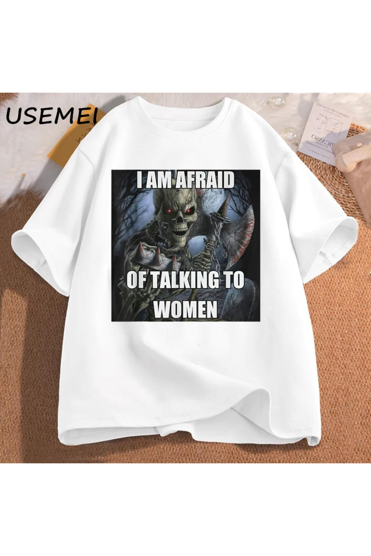I am afraid to talk to women's t-shirt men's cotton short-sleeved Tees funny hard skeleton M 3016