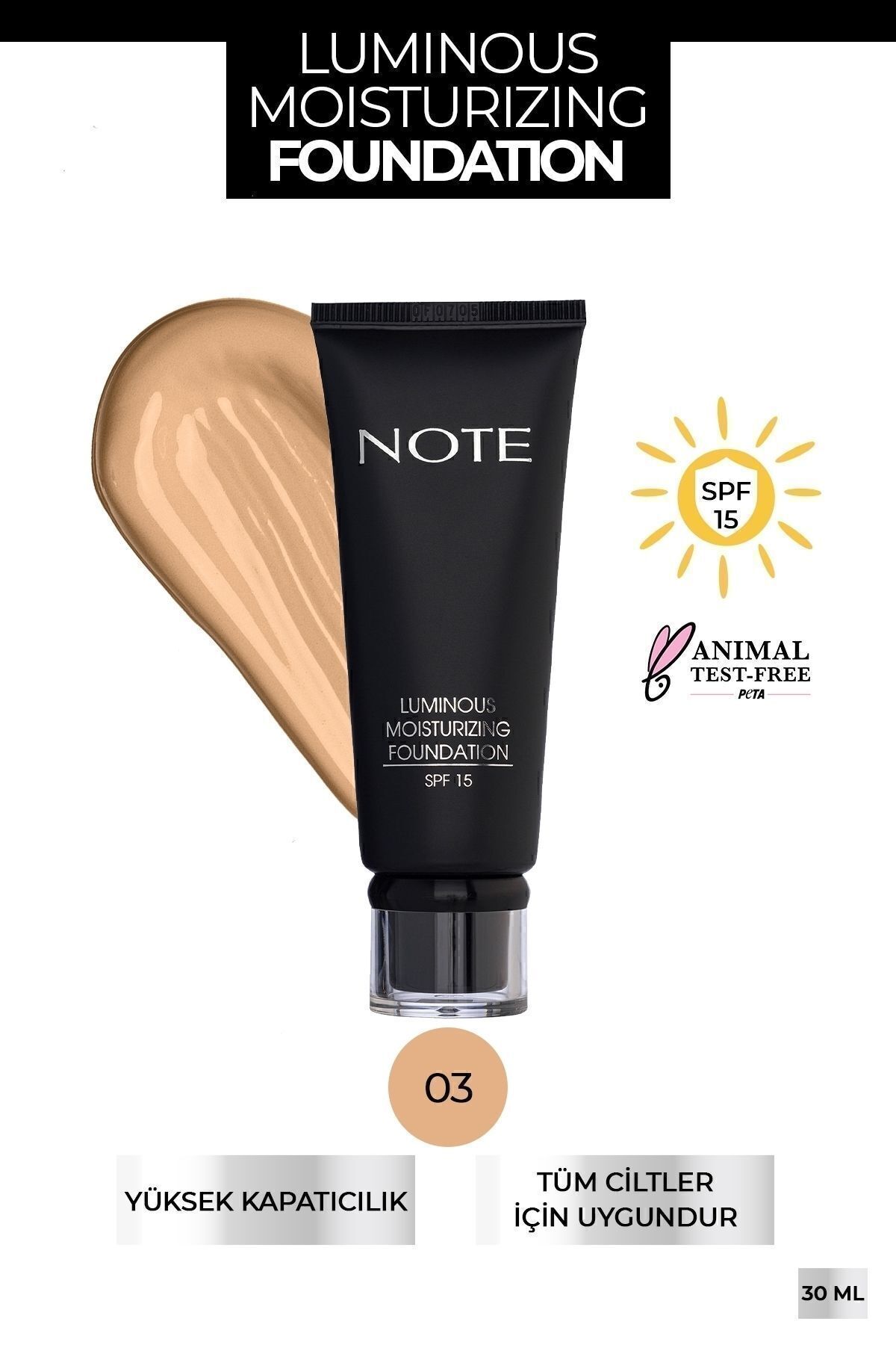 Note Cosmetics Luminous Moisturizing Spf 15 Nemlendirici Etkili Parlak Bitişli Fondöten - 03 Medium Beige - Fiyatı, Yorumları