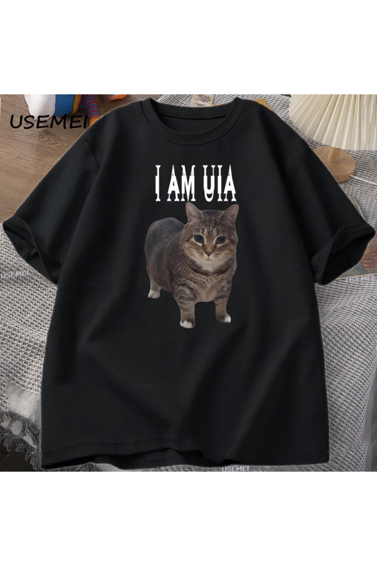 "I'm Uia Cat T-shirt Men Women Hip Hop Music Cotton Short Sleeve Round Neck Tshirt Men's 2875