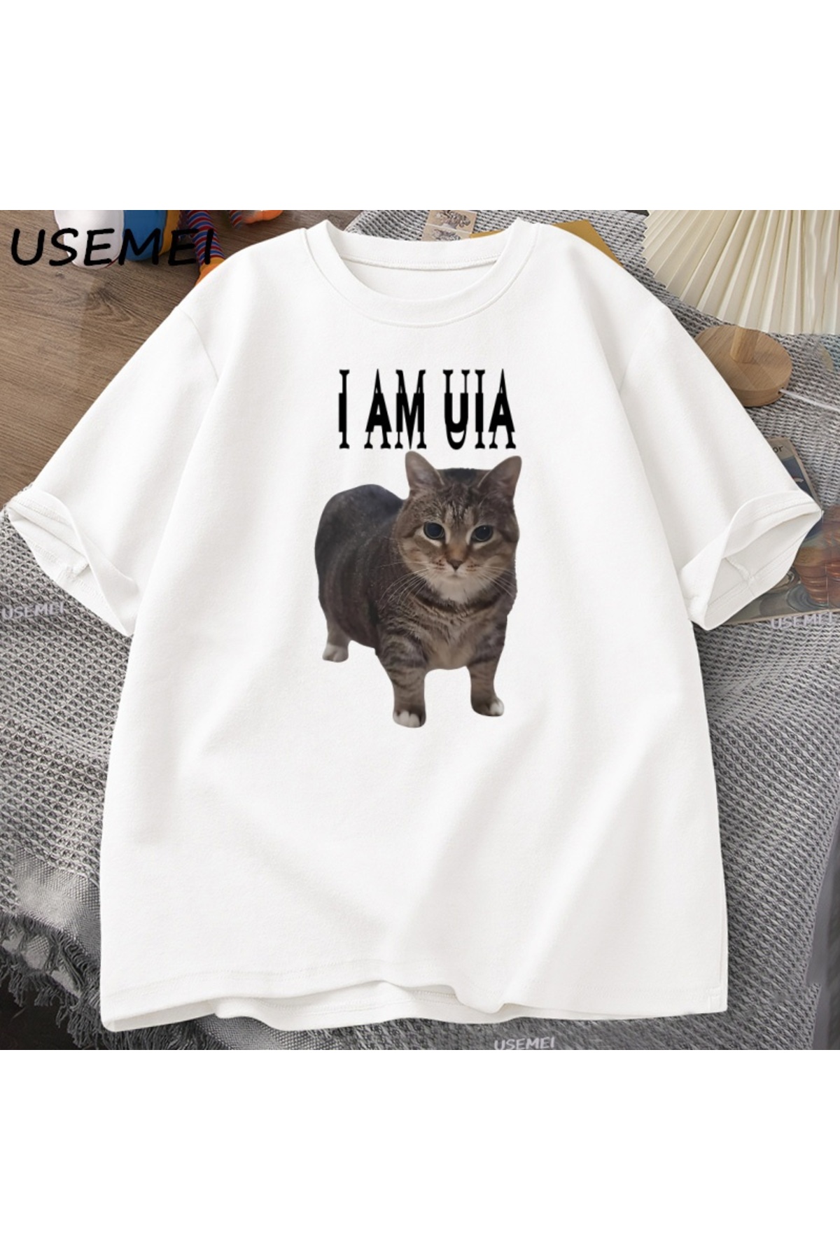 "I'm Uia Cat T-shirt Men Women Hip Hop Music Cotton Short Sleeve Round Neck Tshirt Men's 2875