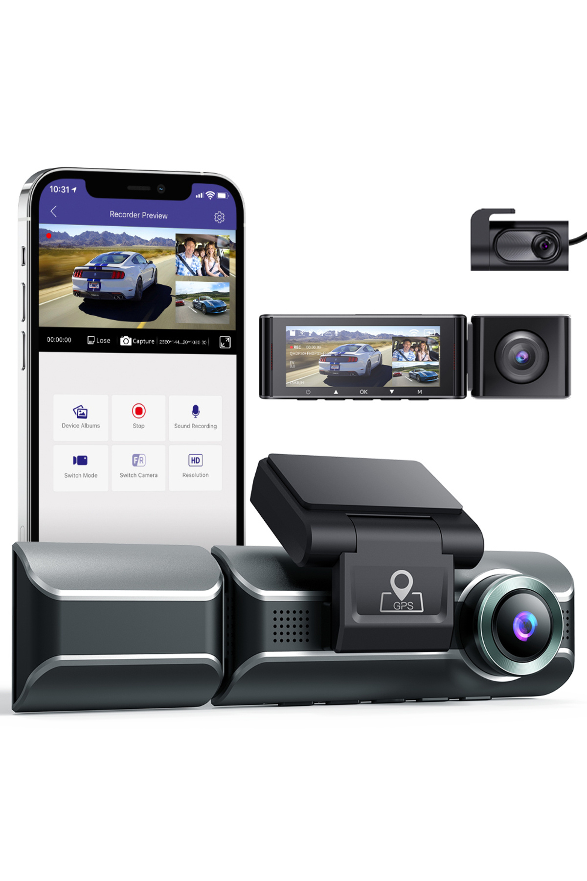 AZDOME-M550PRO 4K 3-Lens Dash Cam with Wide Angle, GPS, Wi-Fi & Bluetooth 1