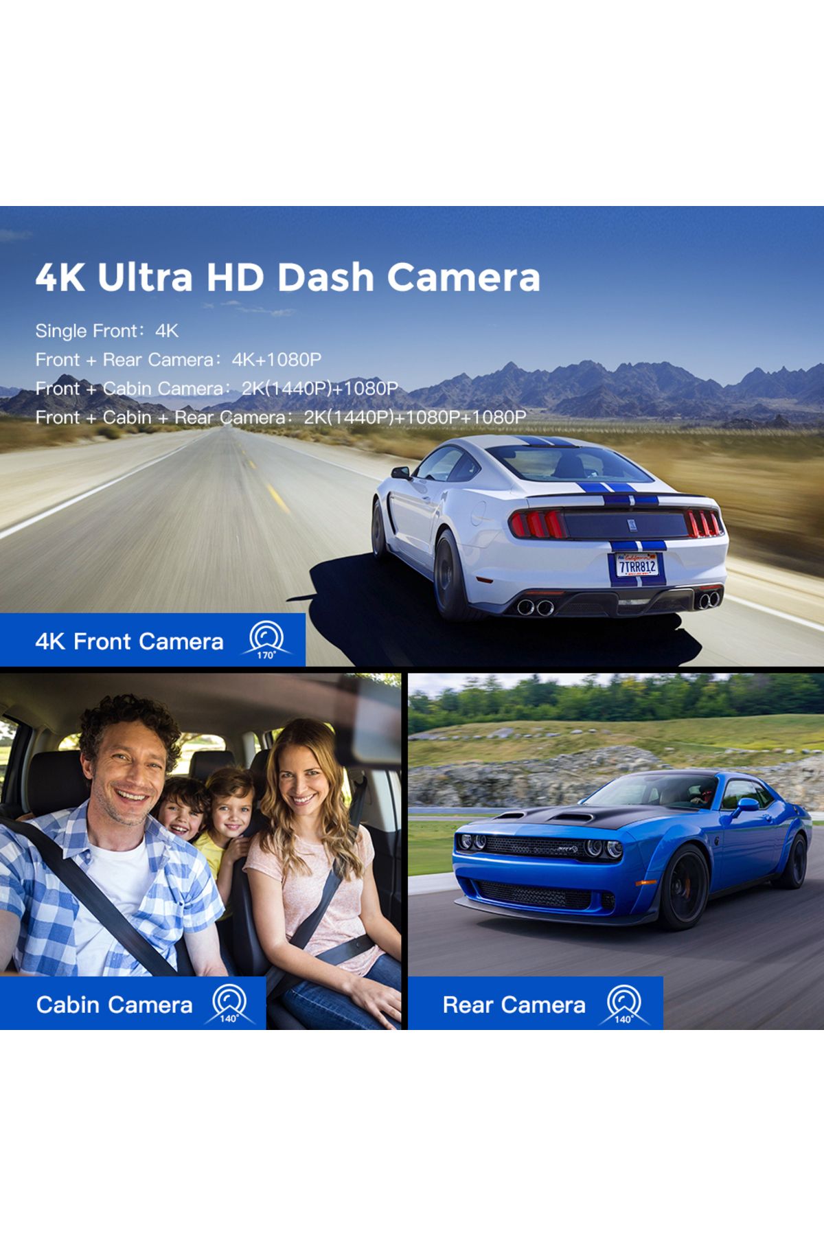 AZDOME-M550PRO 4K 3-Lens Dash Cam with Wide Angle, GPS, Wi-Fi & Bluetooth 5