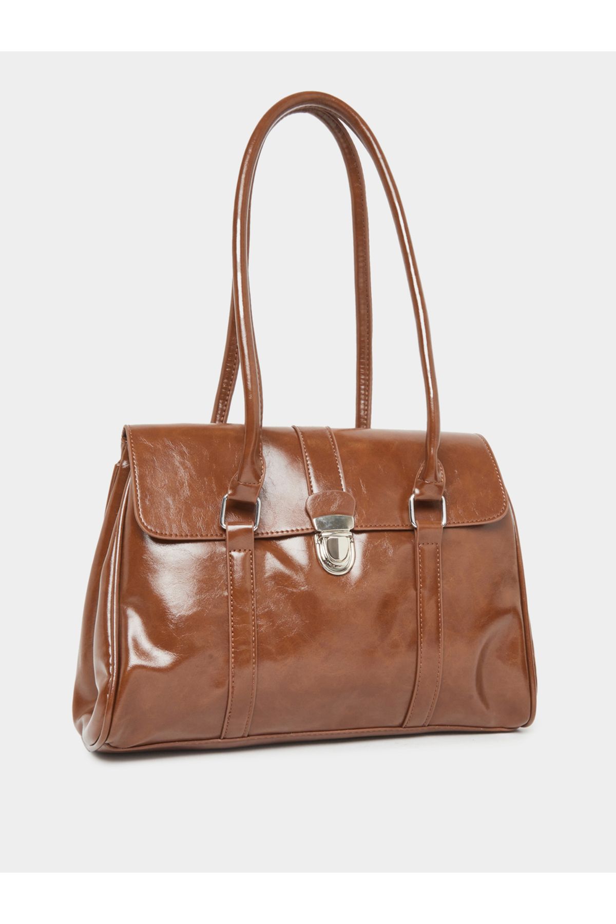 Styli-Plain Push Lock Handbag with Double Handle 1