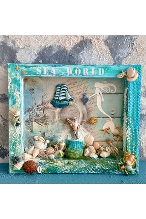 Kumsal Hobi Sanat Deniz Temalı Derinlikli Ahşap Minyatür Tasarımlı Pano