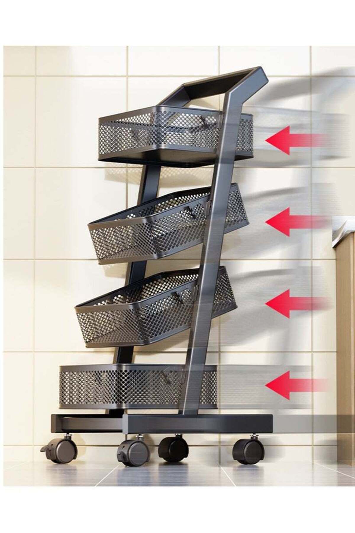 COOYA-4-Layer Storage Rack, Durable Metal Material, Flexible Movement with Wheels, Suitable for Kitchen 6
