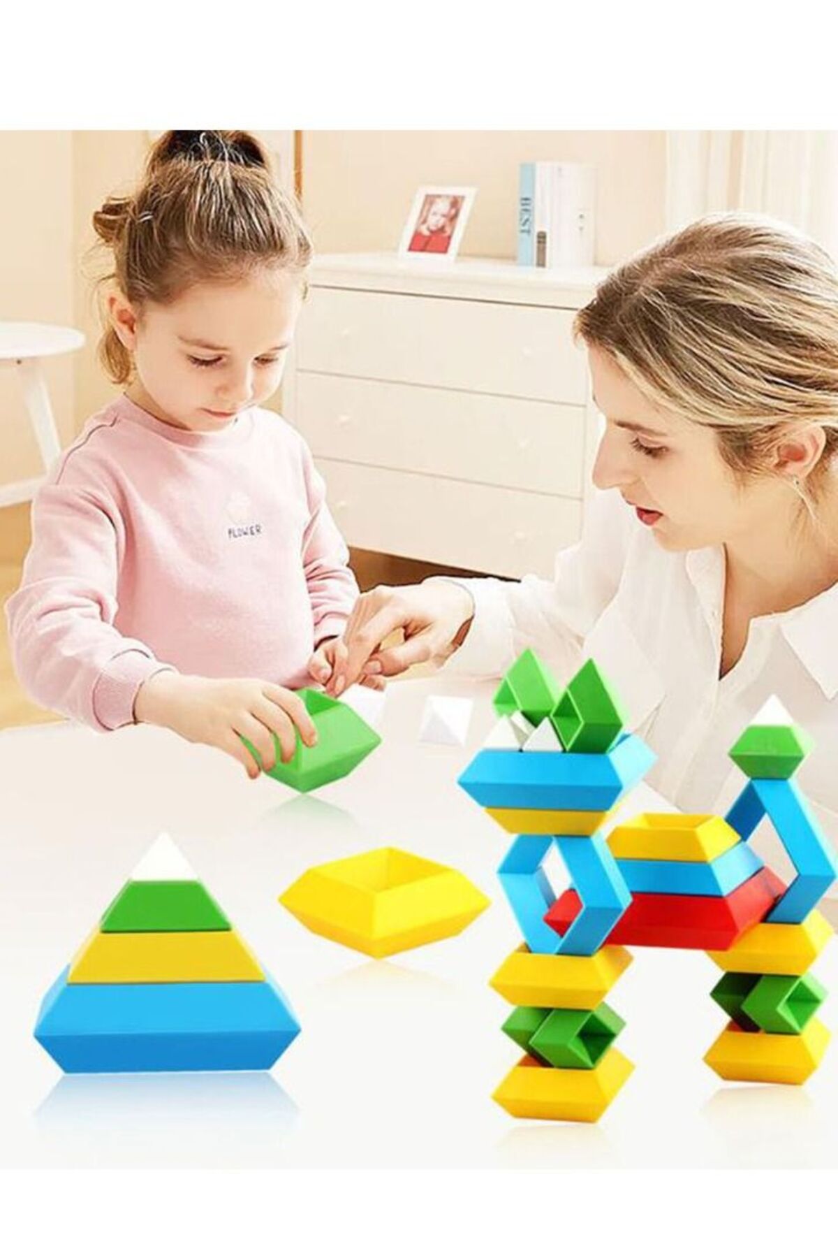 بلوک‌های ساختمانی، مجموعه هرم دانه‌ریز بزرگ، اسباب‌بازی آموزشی چیدن برای کودکان