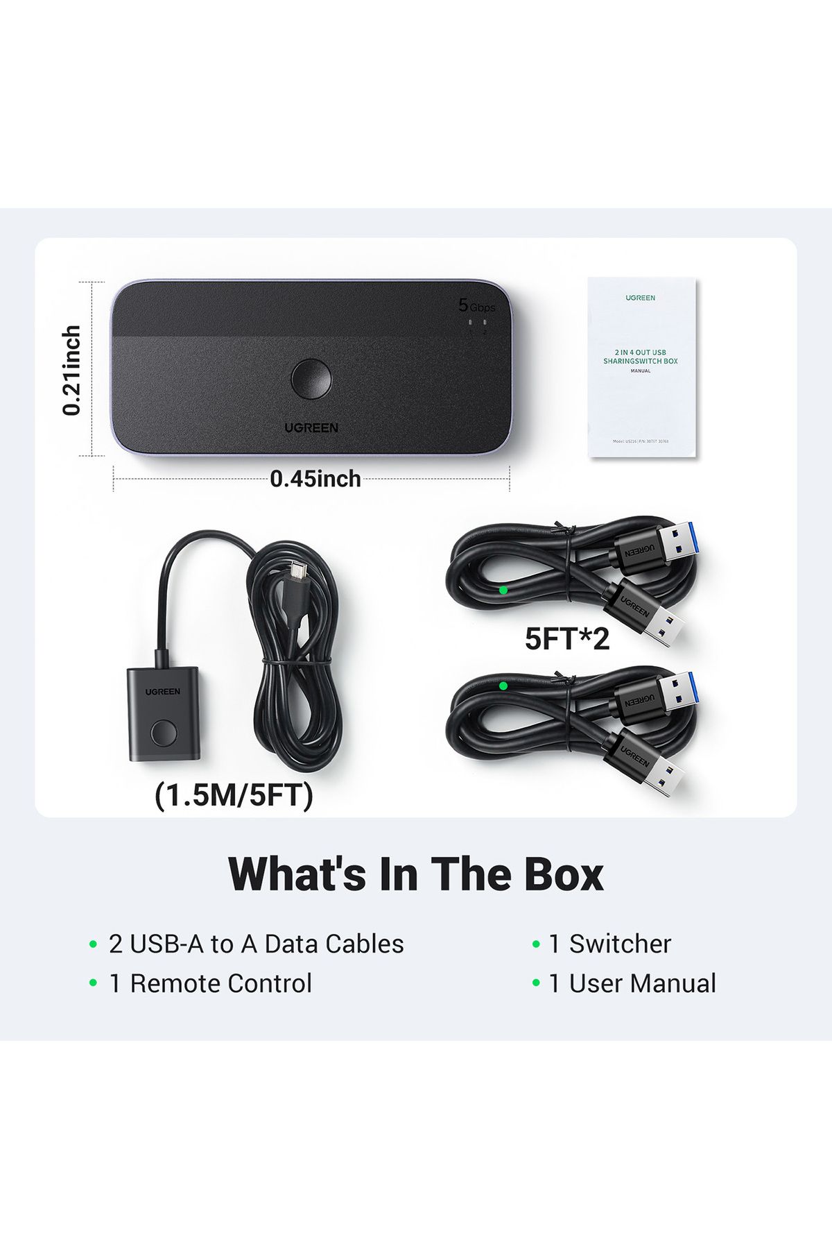 Ugreen-Switch 2 în 4 pentru 2 computere USB 3.0 + 2x cablu USB-A negru 6