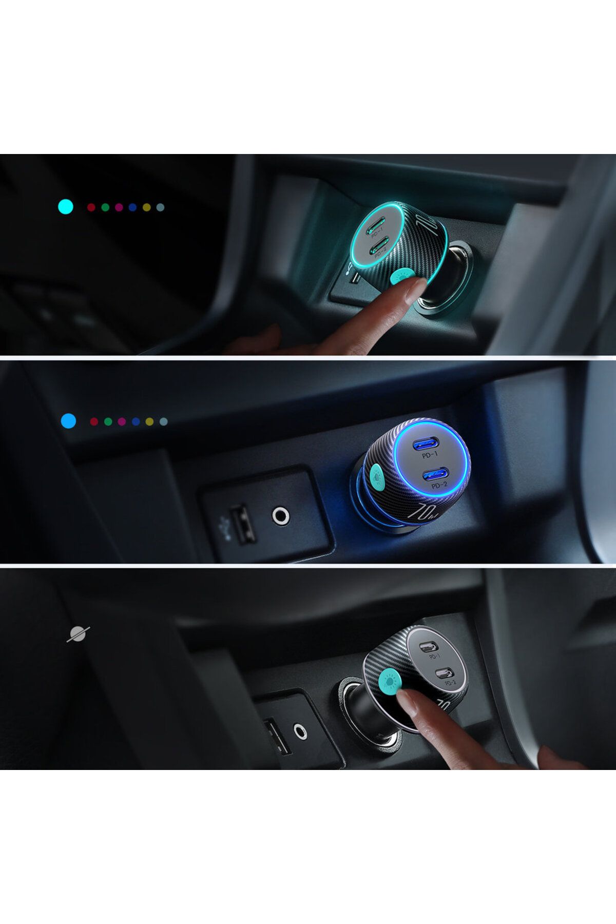 Joyroom-Încărcător auto dual USB-C 70W cu iluminare LED JR-CCN02 - Negru 7