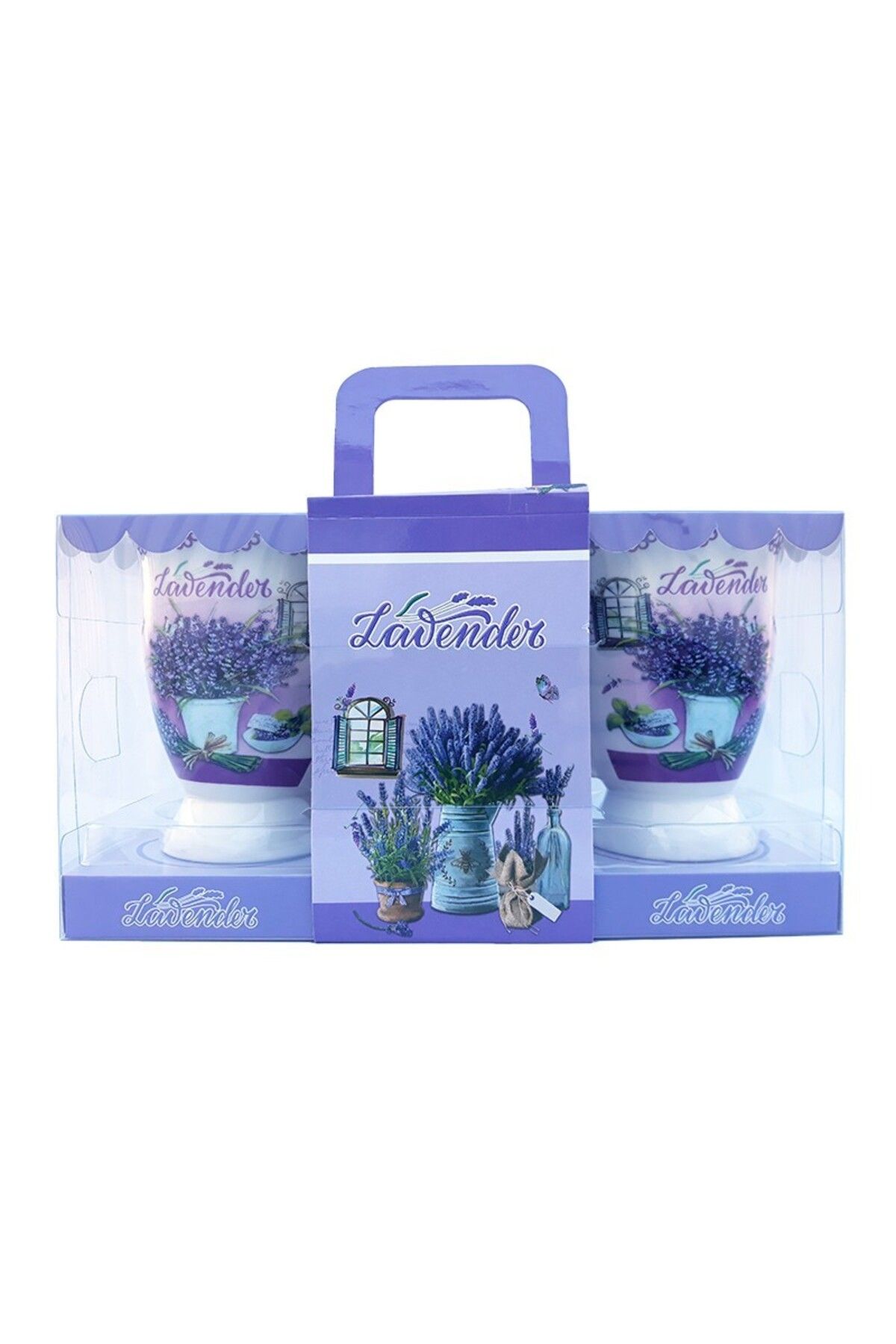 OEM-Set of two ceramic cups with lavender, packed in shrink-wrapped box, 200ml, Model3 4