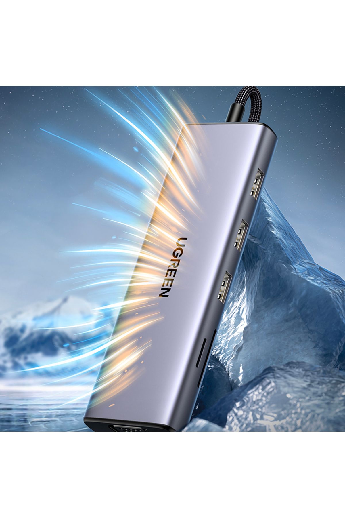 Ugreen-Adaptor HUB USB-C - 3x USB-A 3.0 / HDMI / VGA / RJ45 / SD / cititor card TF / USB-C PD - gri 10