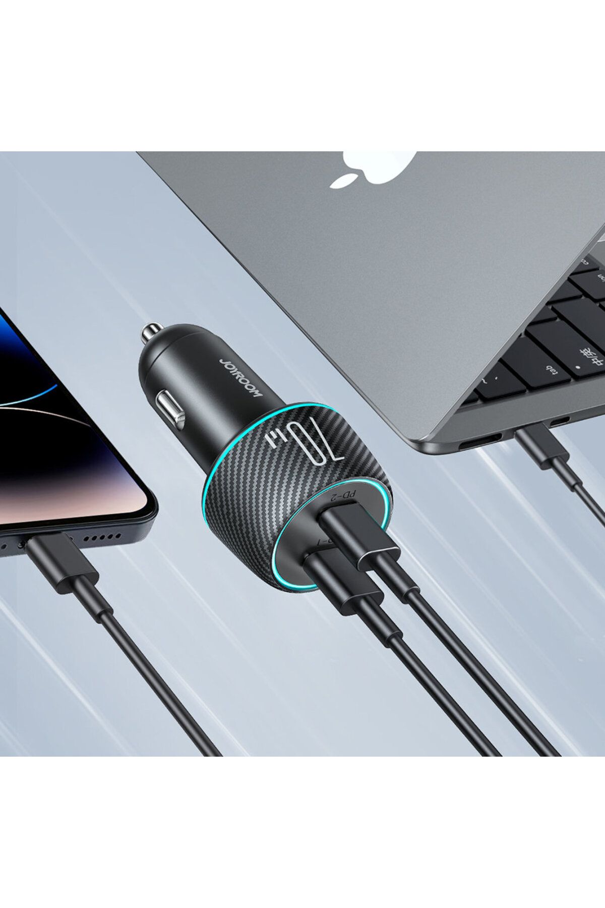 Joyroom-Încărcător auto dual USB-C 70W cu iluminare LED JR-CCN02 - Negru 3