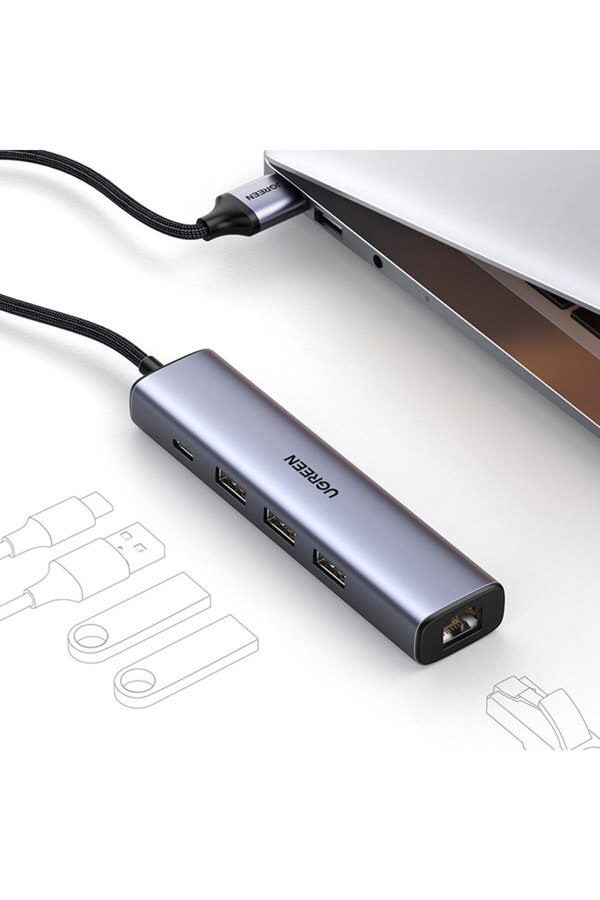 Ugreen-Adaptor HUB multifuncțional, splitter USB 3.0 - 3x USB Ethernet RJ-45 USB-C PD gri 2