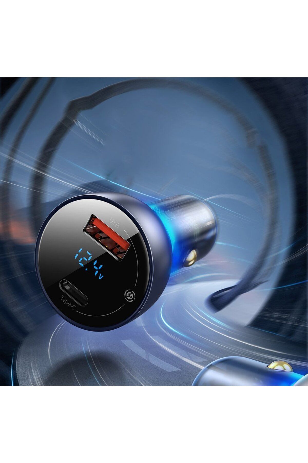 Baseus-Încărcător auto USB USB-C 65W 5A SCP QC PD Ecran LCD + Cablu USB-C Gri 10